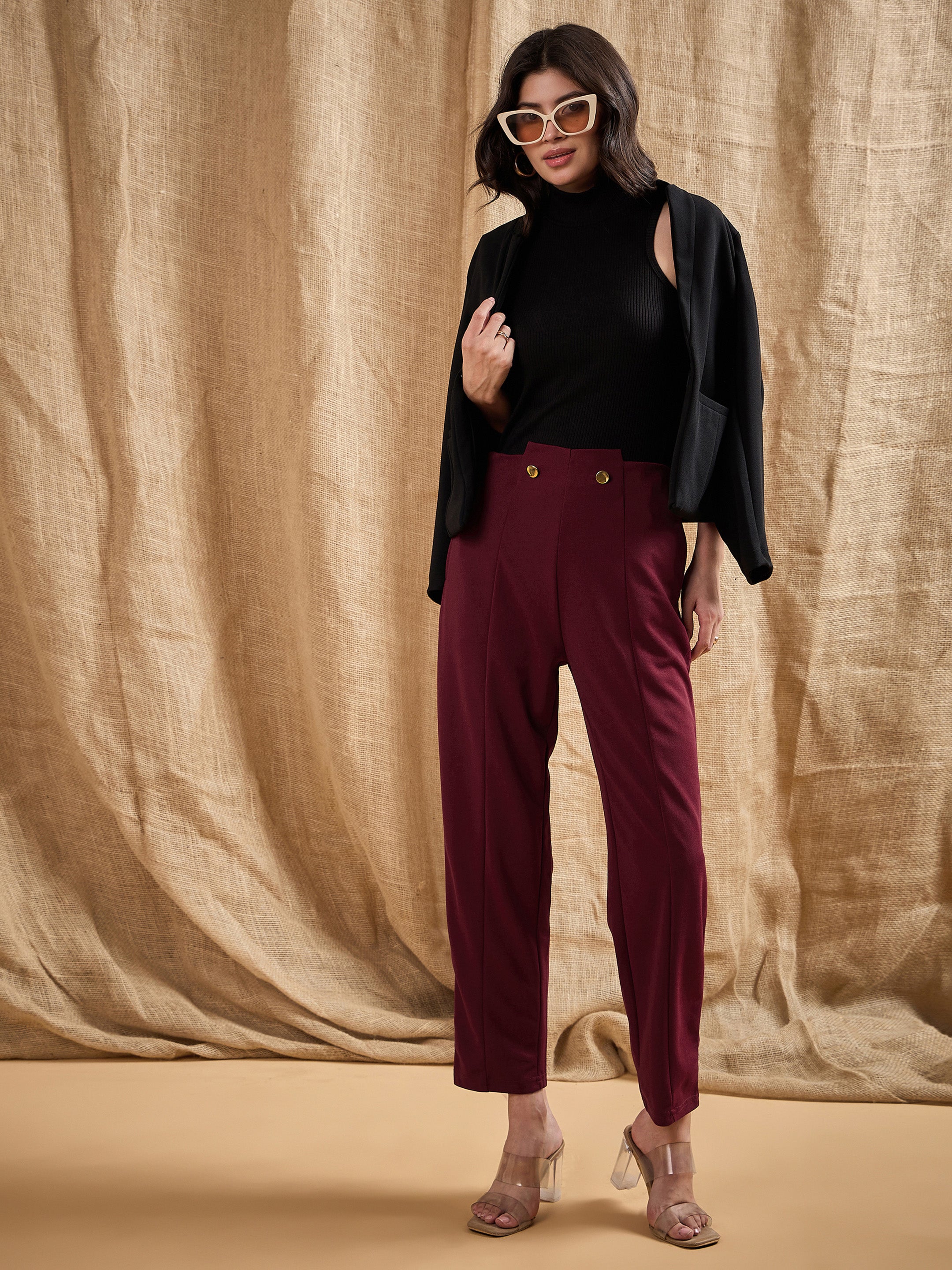 Women's Red Solid Pant