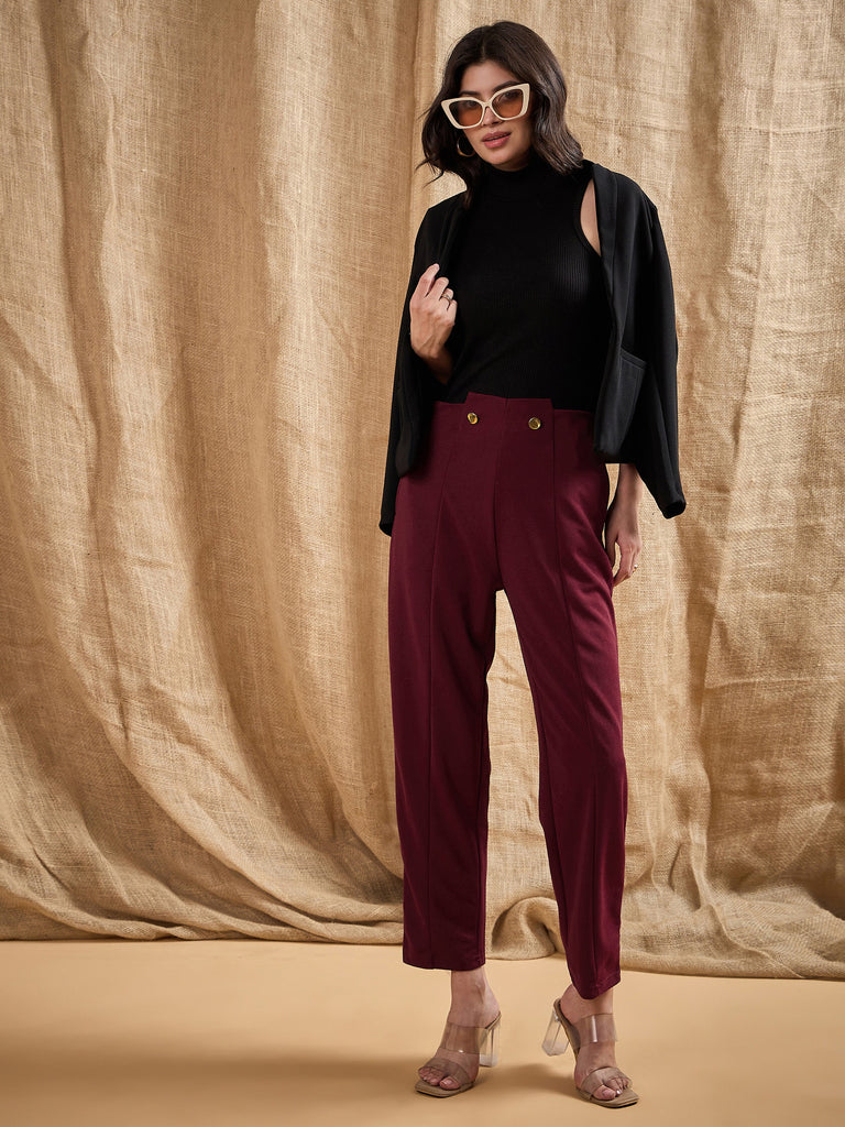 Women's Red Solid Pant