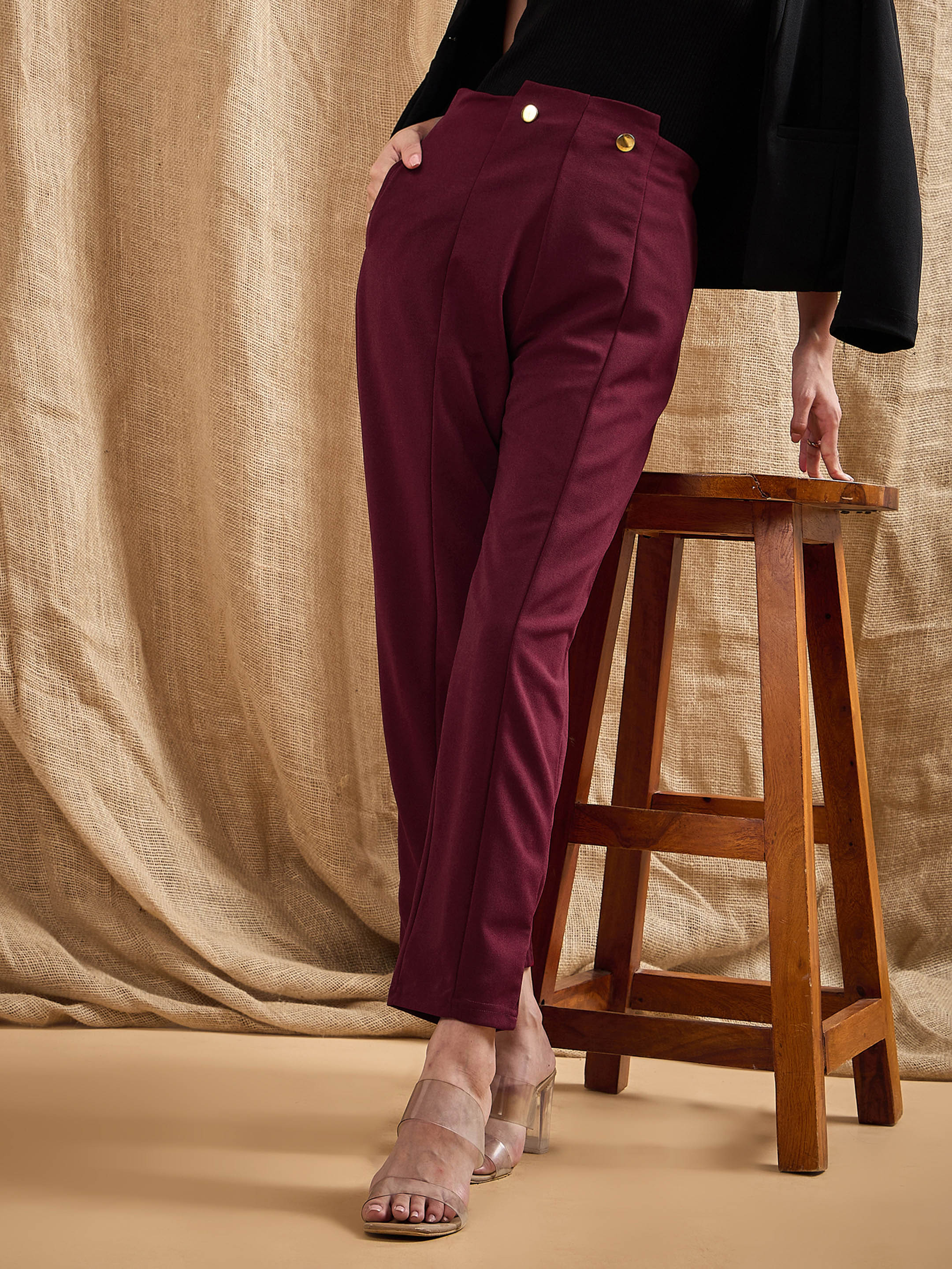 Women's Red Solid Pant - Sassafras