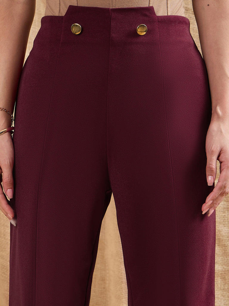 Women's Red Solid Pant