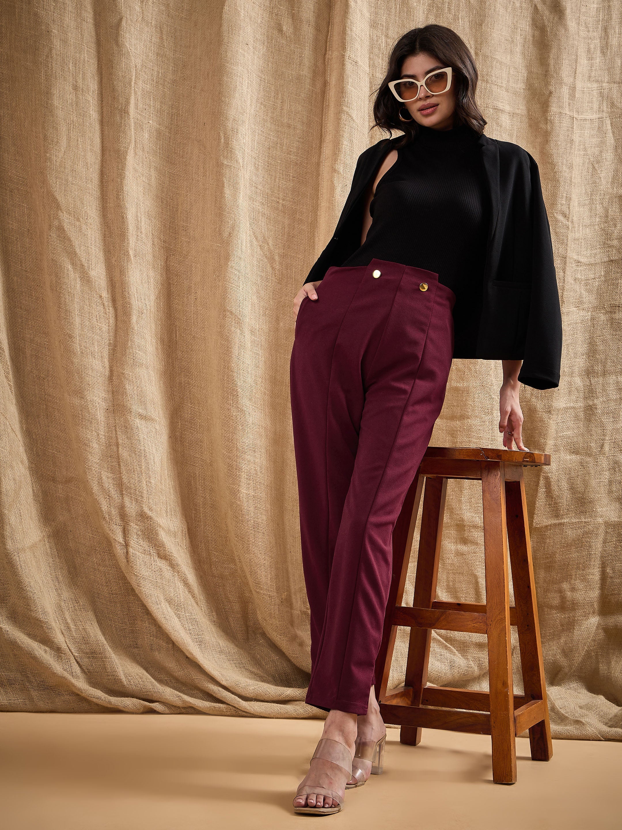 Women's Red Solid Pant - Sassafras