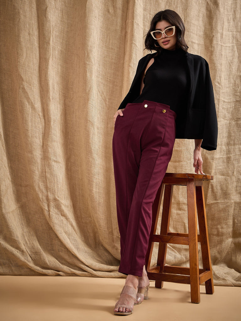 Women's Red Solid Pant