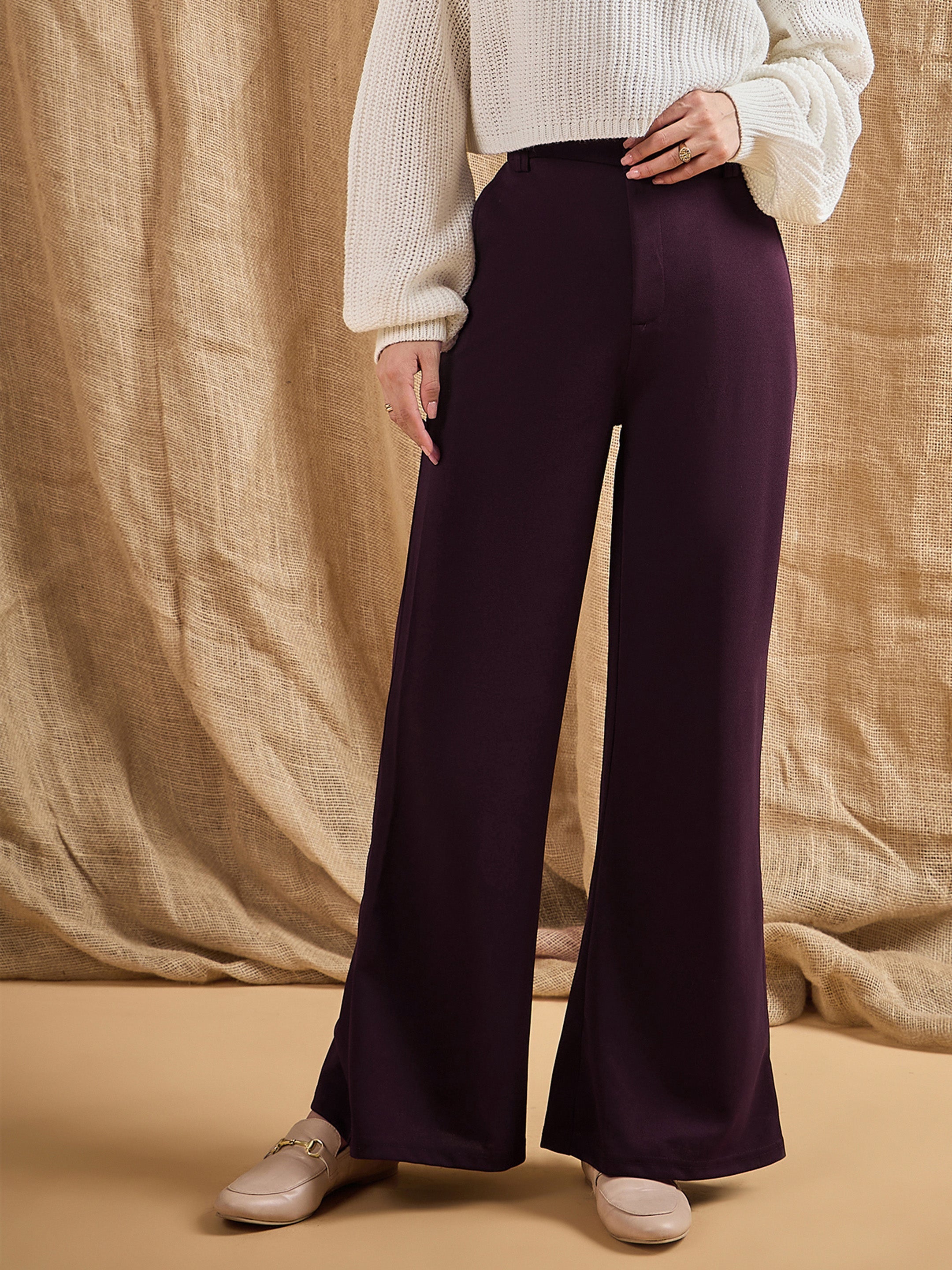 Women's Burgundy Solid Pant - Sassafras