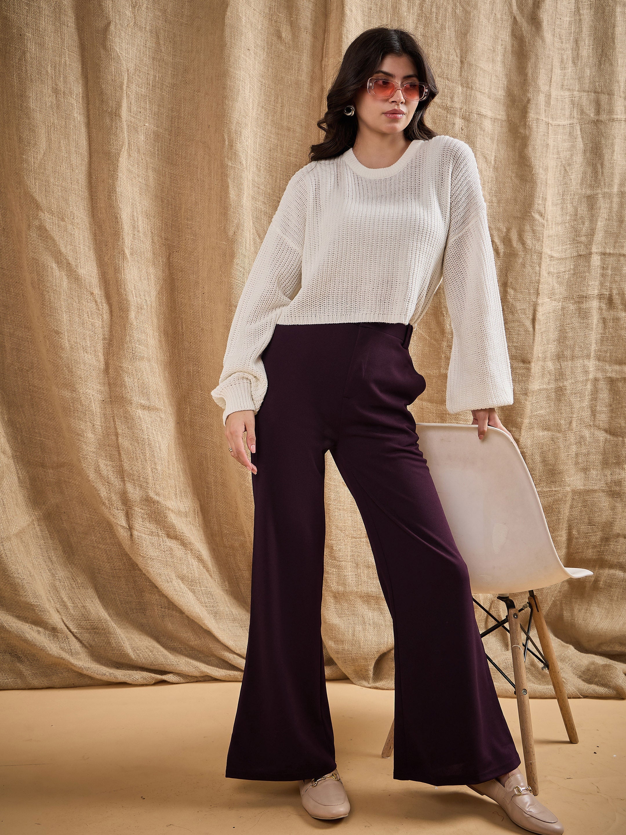 Women's Burgundy Solid Pant - Sassafras