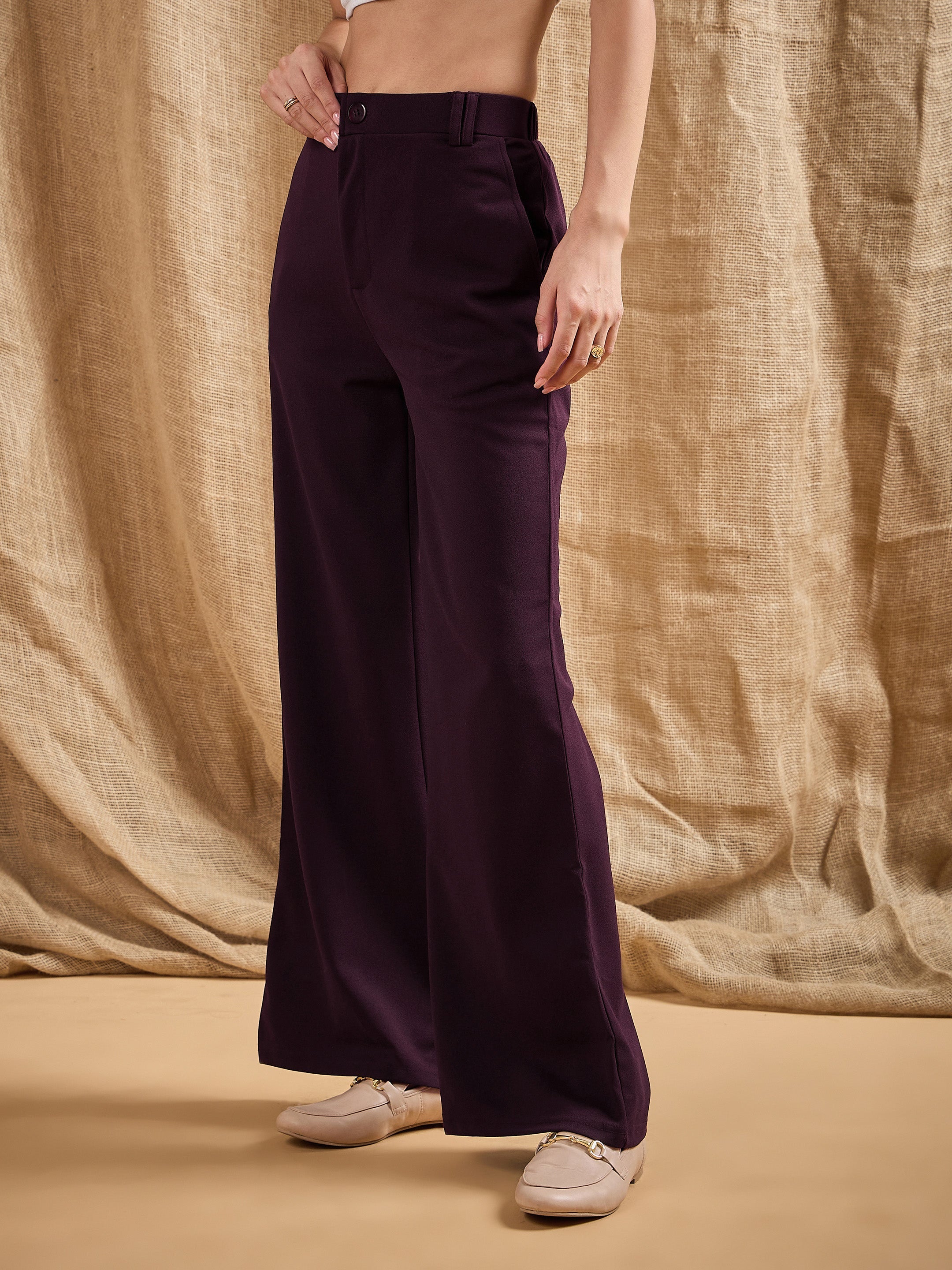 Women's Burgundy Solid Pant - Sassafras