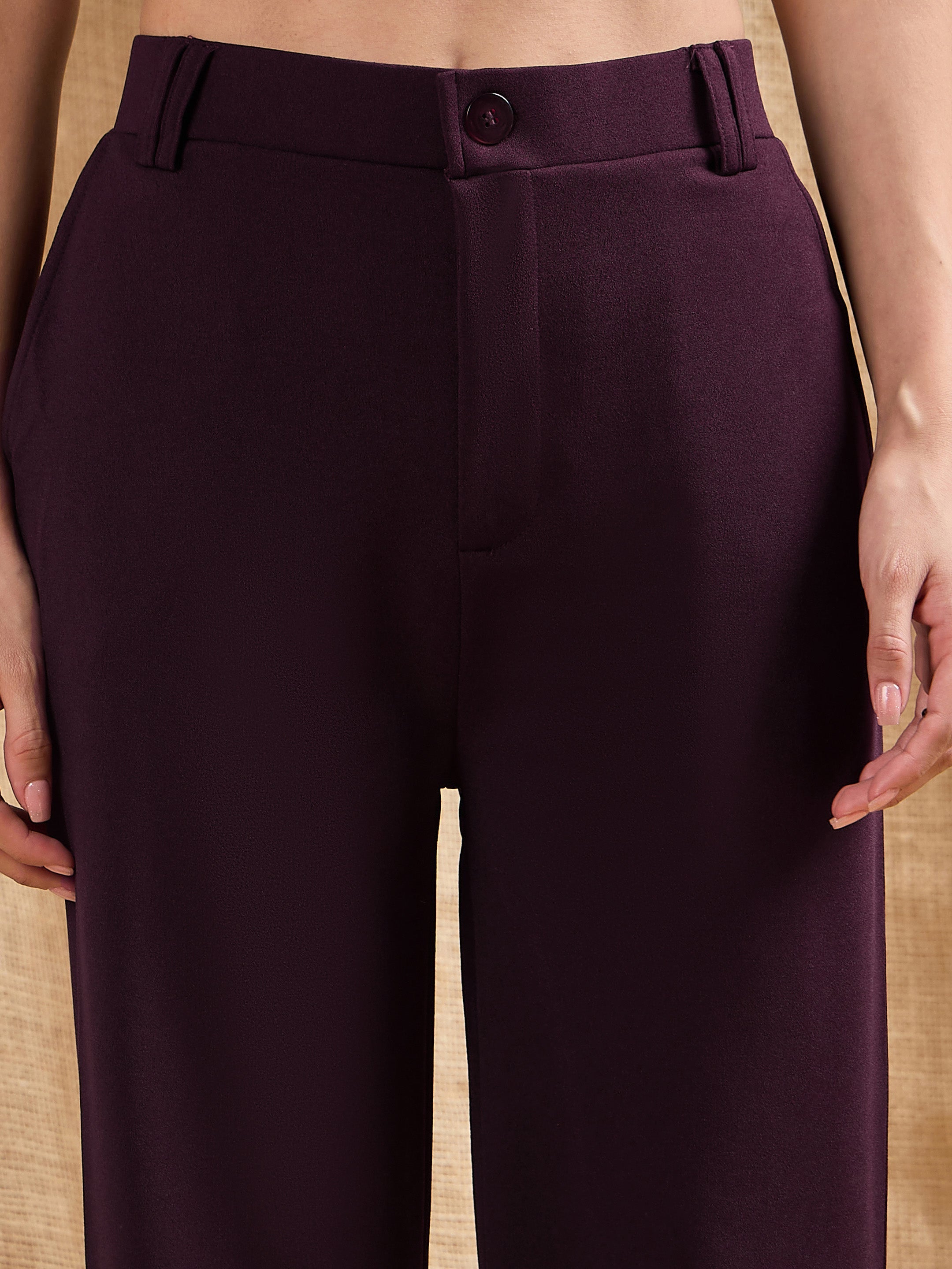 Women's Burgundy Solid Pant - Sassafras