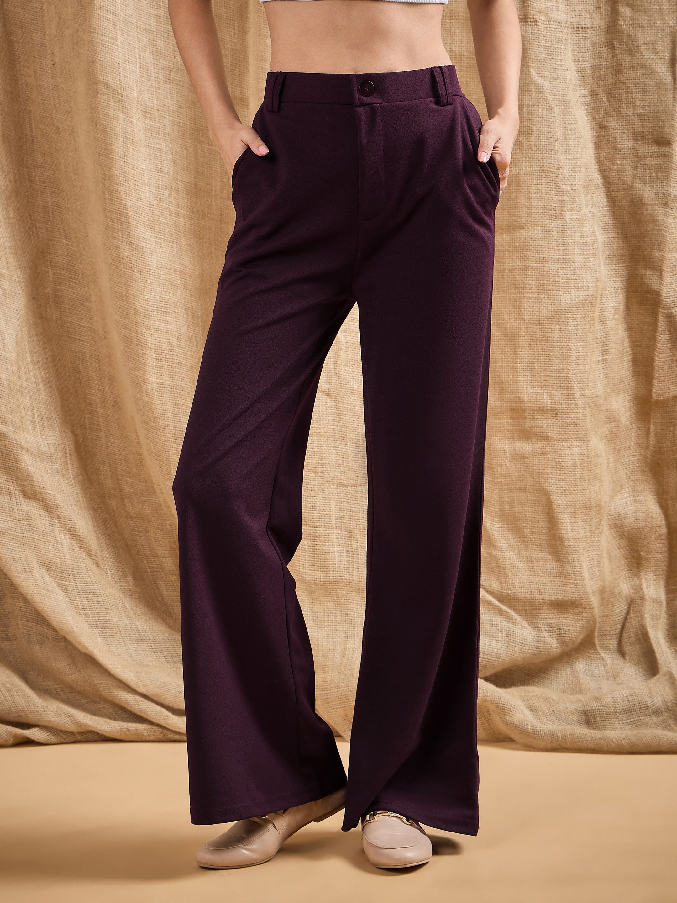 Women's Burgundy Solid Pant - Sassafras