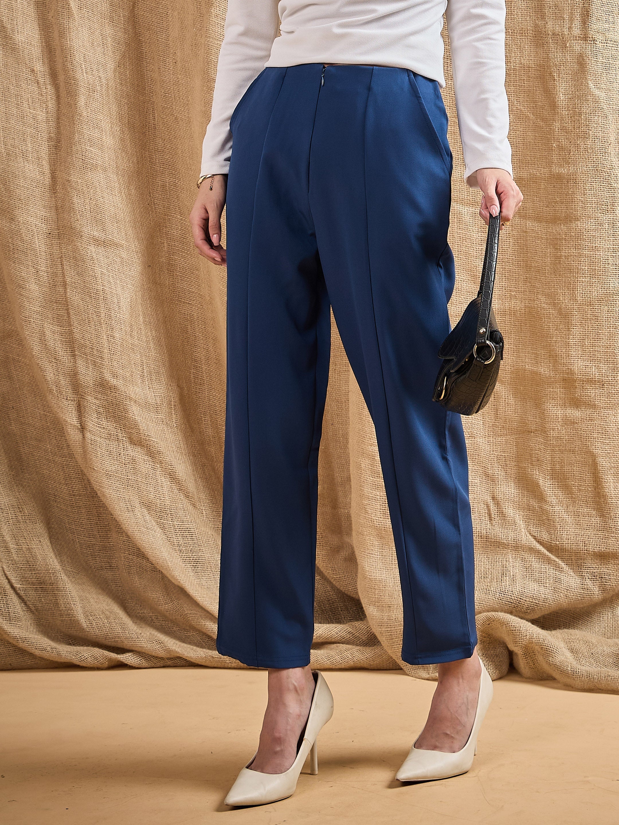 Women's Blue Solid Pant - Sassafras