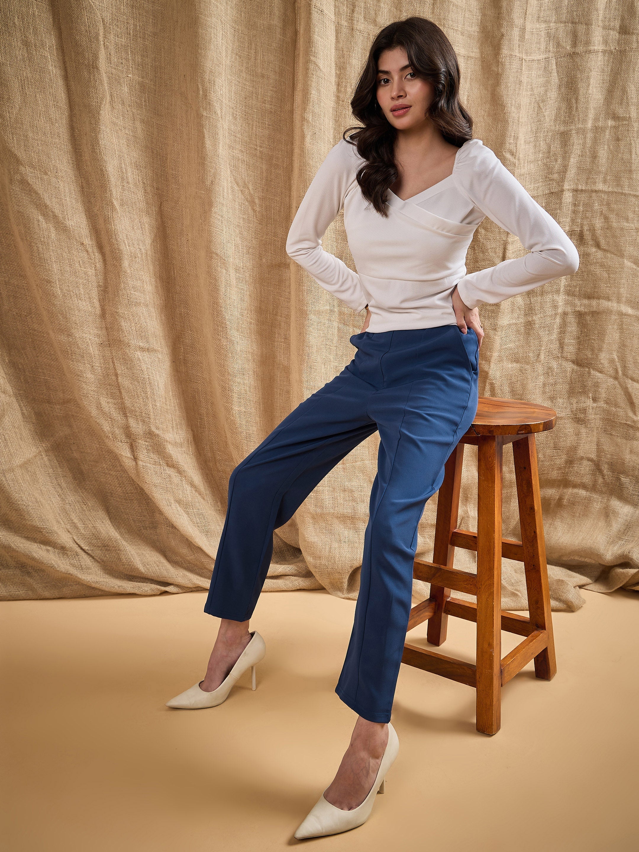 Women's Blue Solid Pant - Sassafras