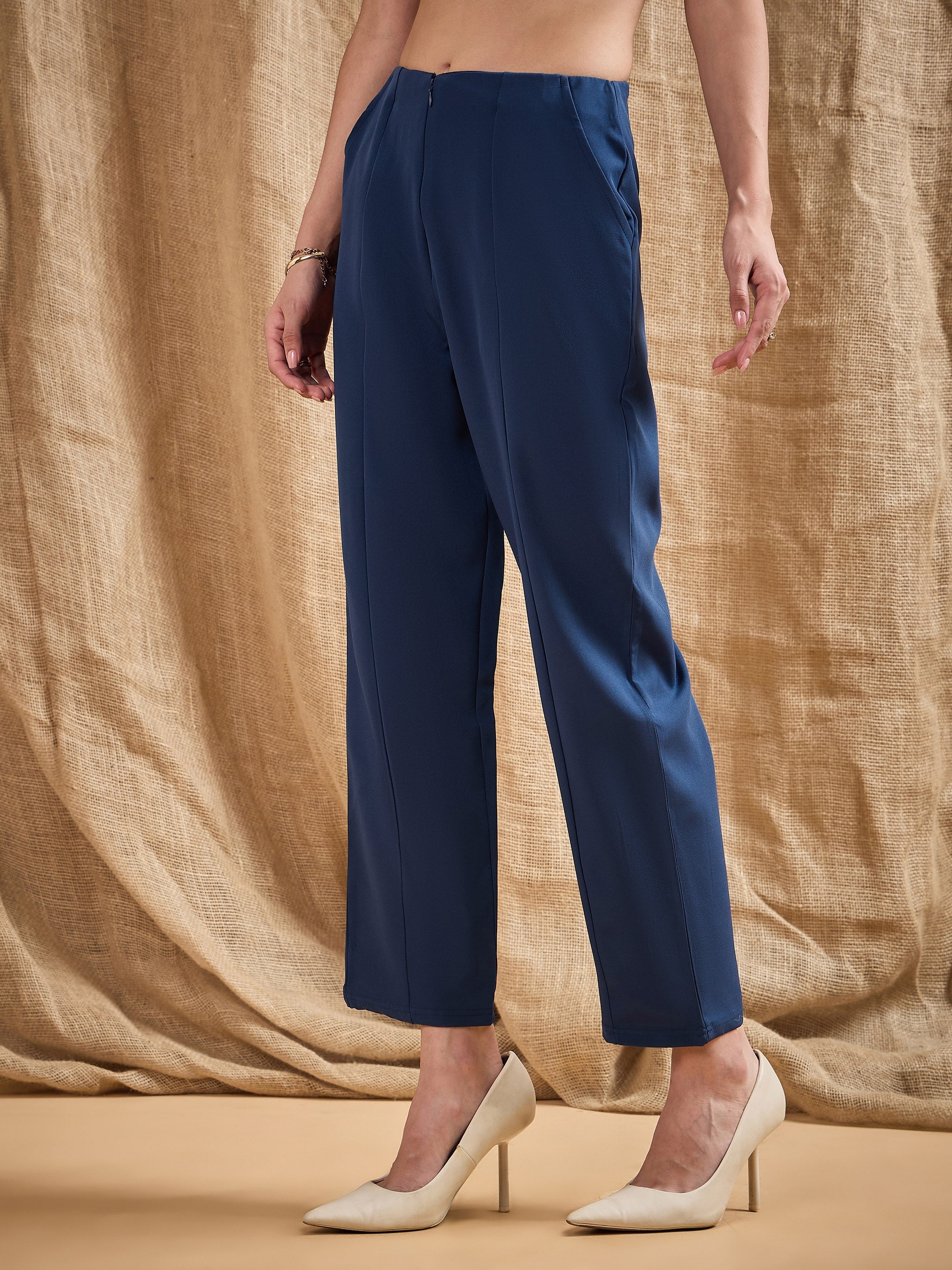 Women's Blue Solid Pant - Sassafras