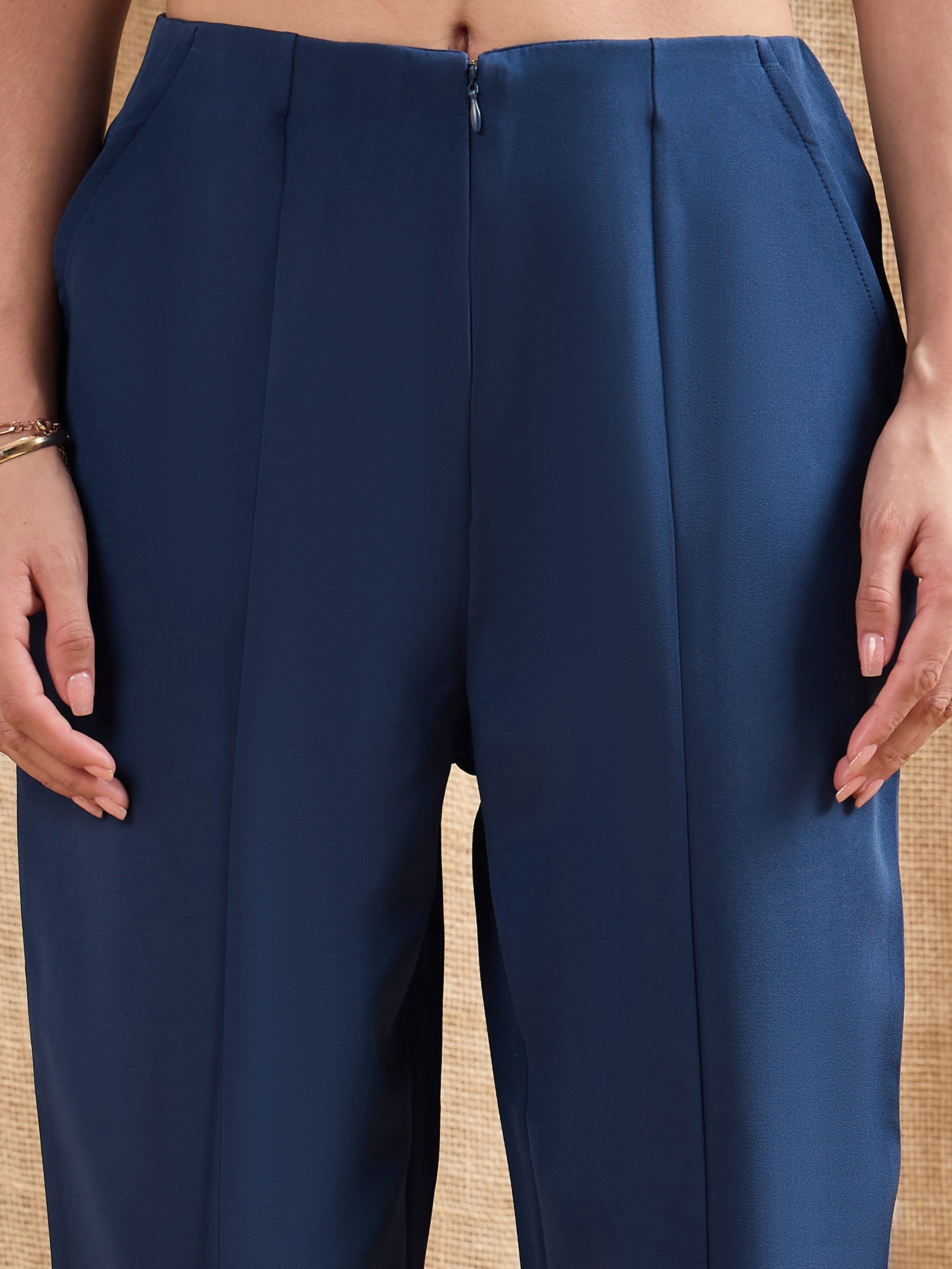 Women's Blue Solid Pant - Sassafras