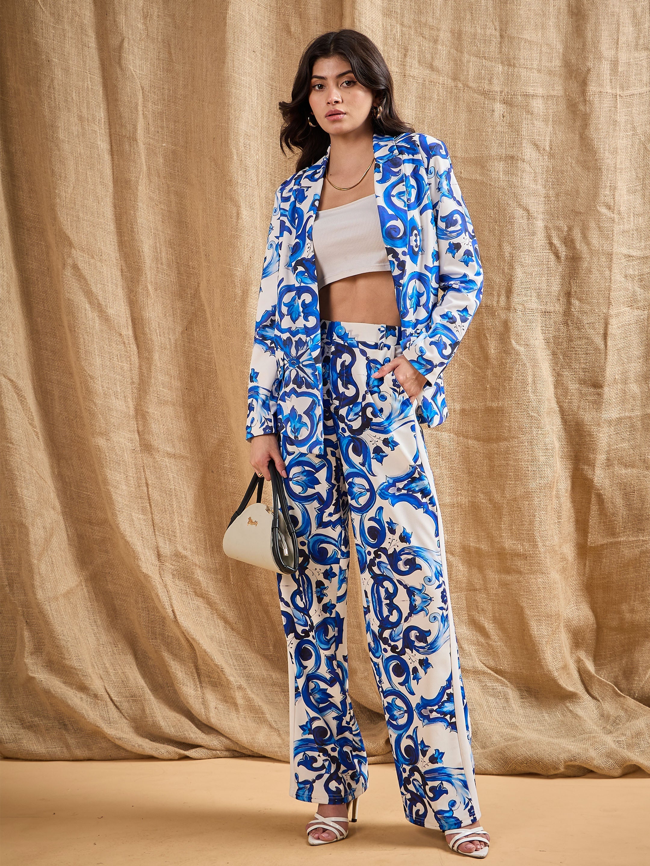 Women's Blue Printed Pant - Sassafras