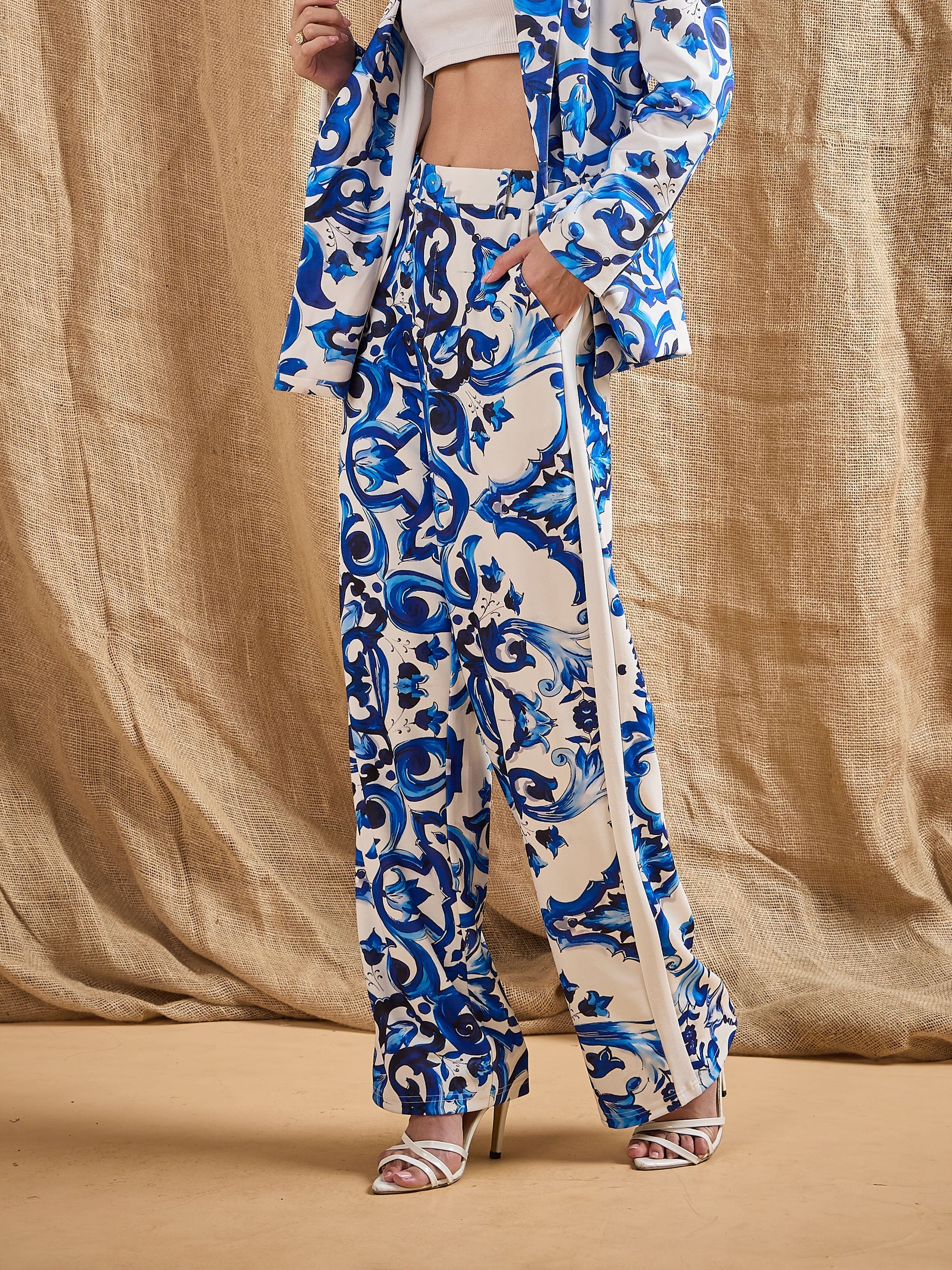 Women's Blue Printed Pant - Sassafras