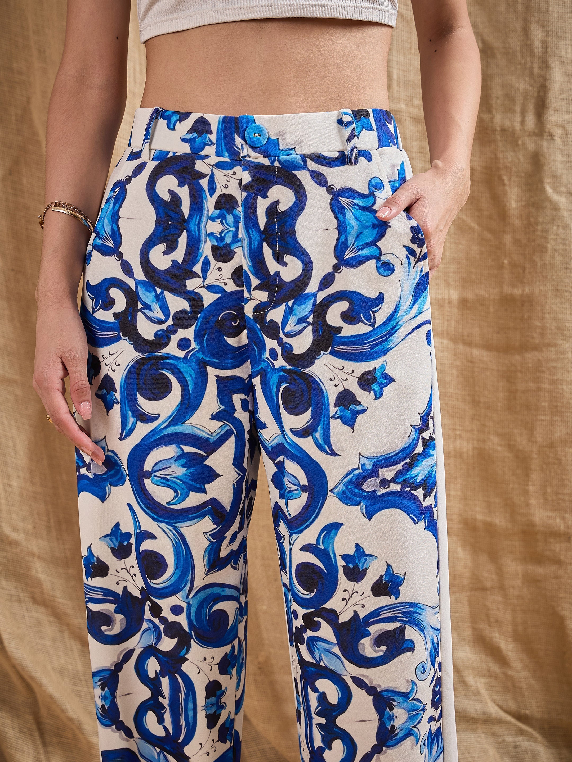 Women's Blue Printed Pant - Sassafras