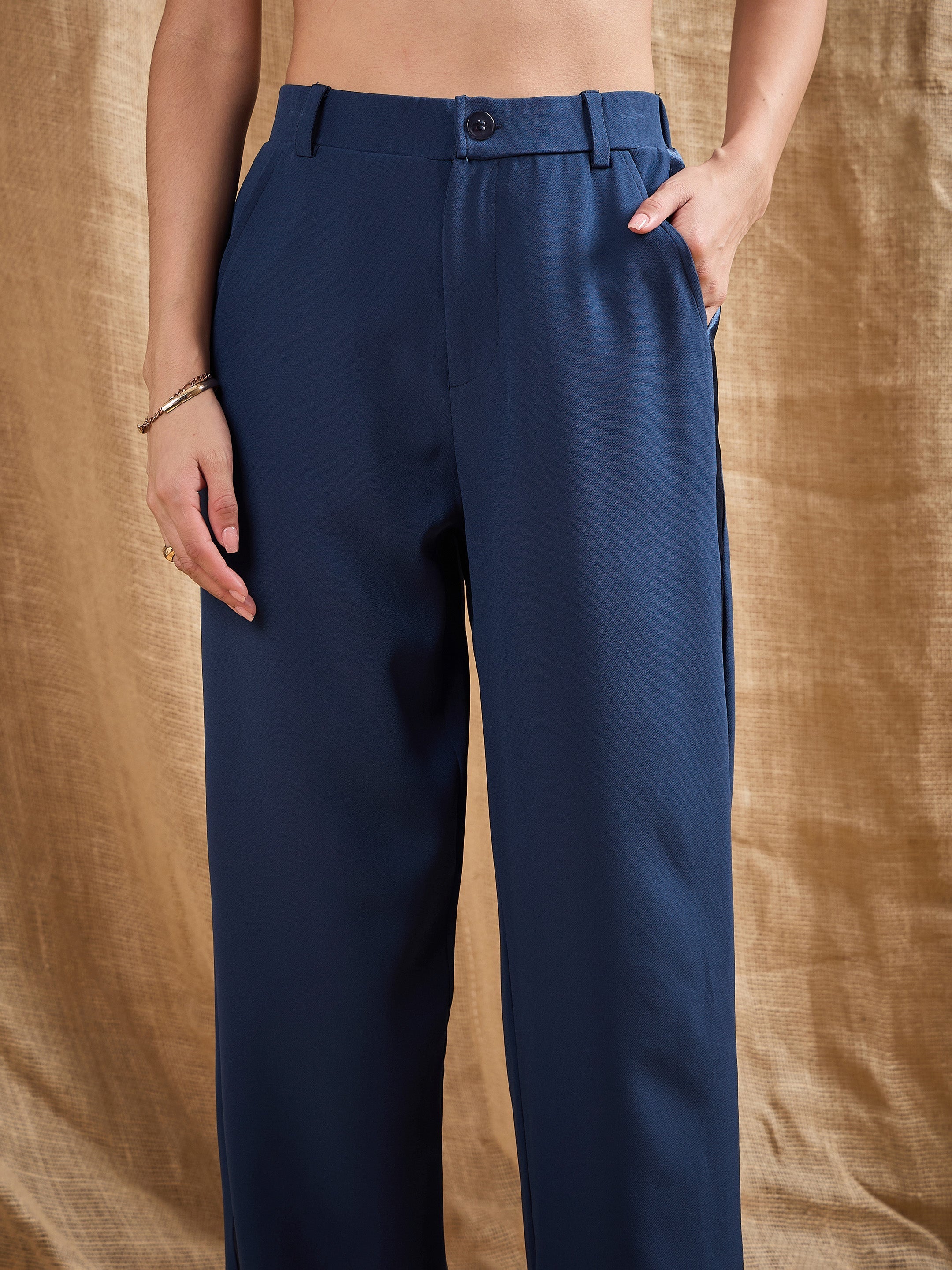 Women's Blue Solid Pant - Sassafras