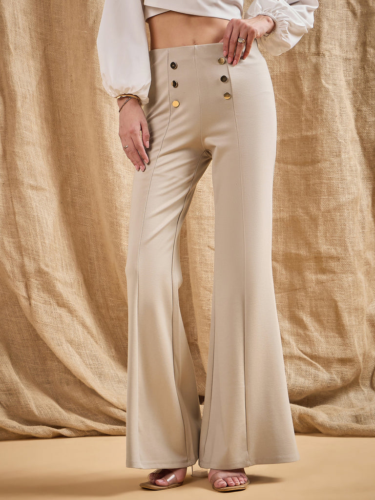 Women's Beige Solid Pant