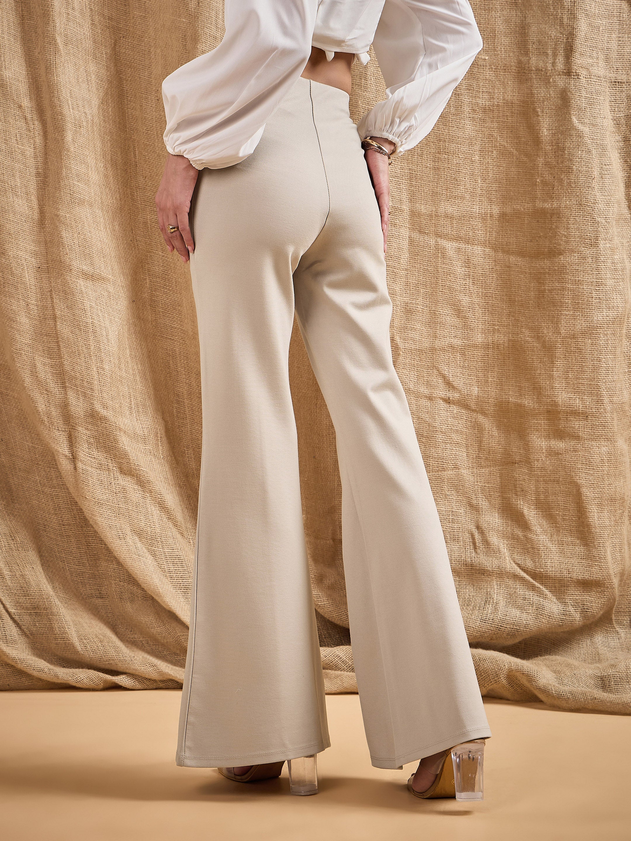 Women's Beige Solid Pant - Sassafras