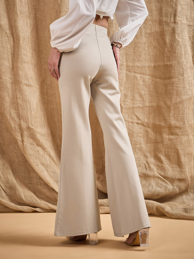 Women's Beige Solid Pant