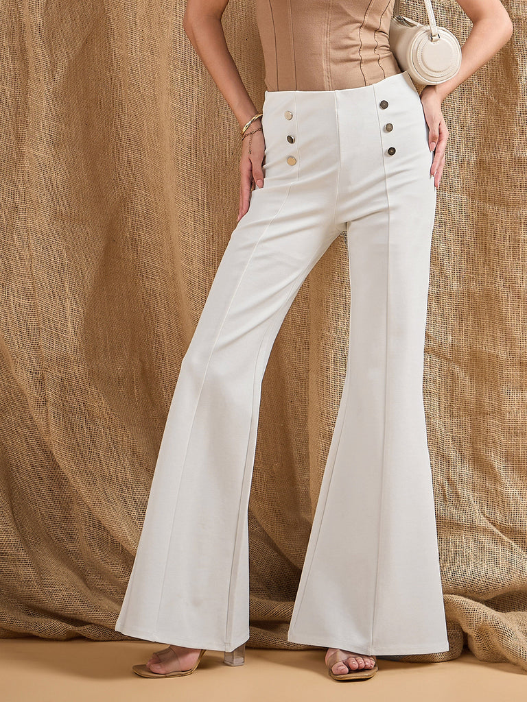 Women's White Solid Pant