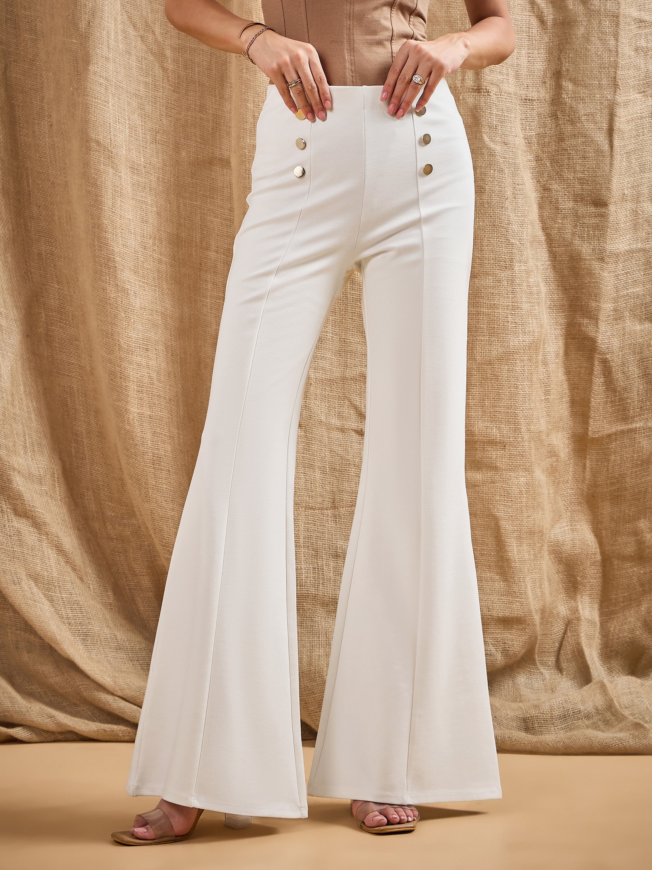 Women's White Solid Pant - Sassafras