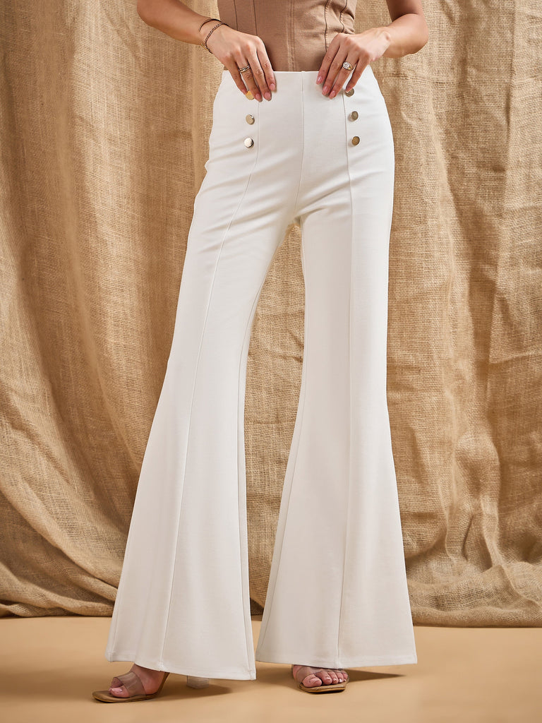 Women's White Solid Pant