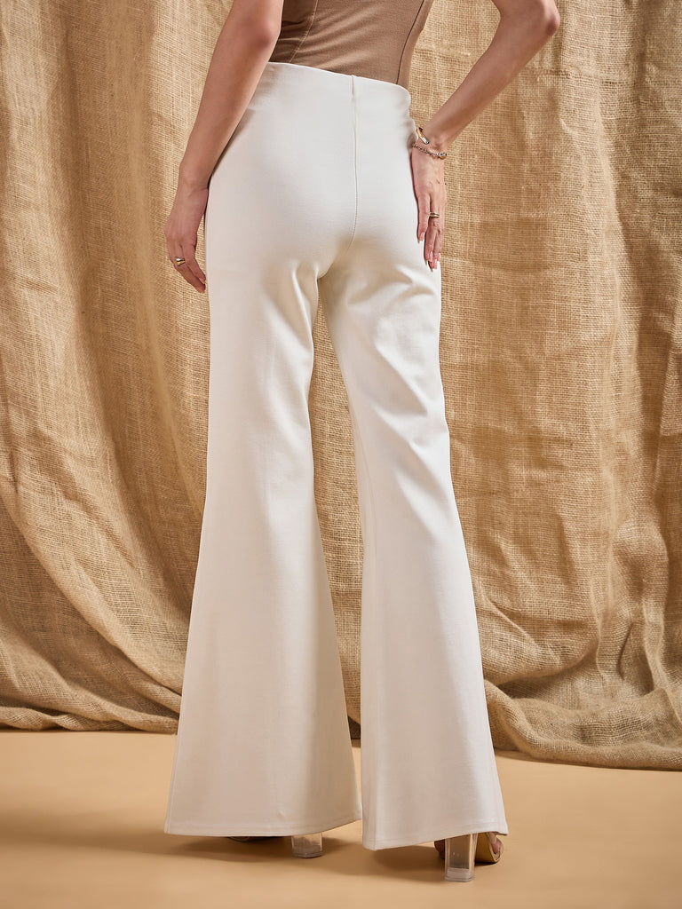 Women's White Solid Pant