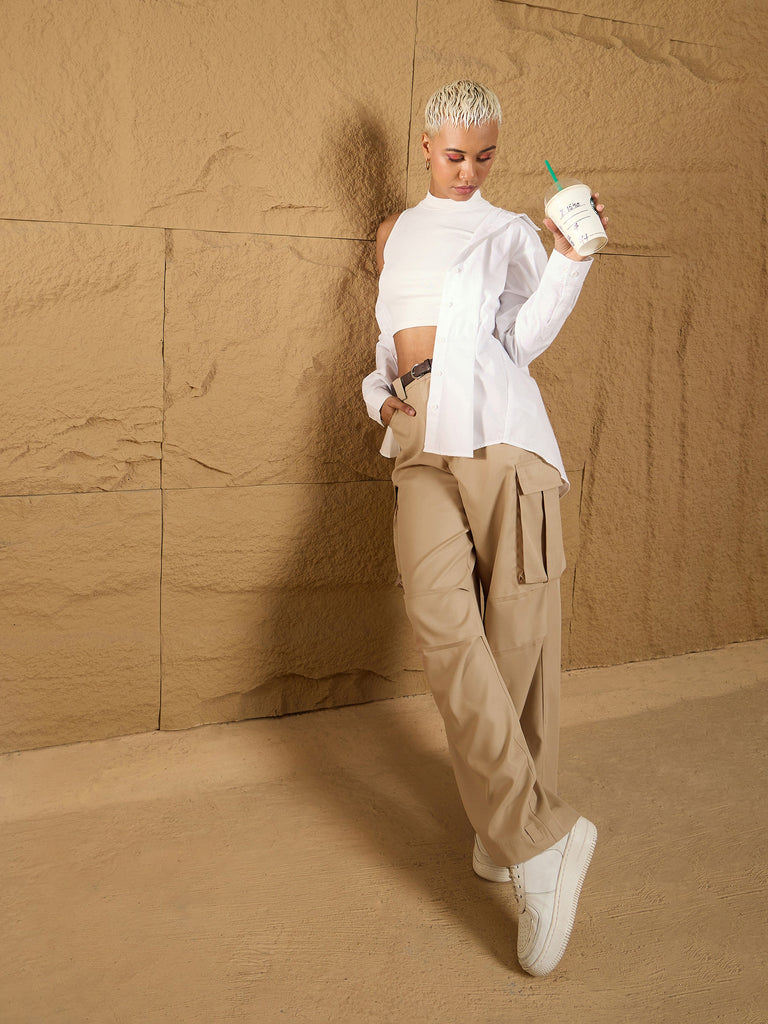 Women's Beige Side Pocket Pant