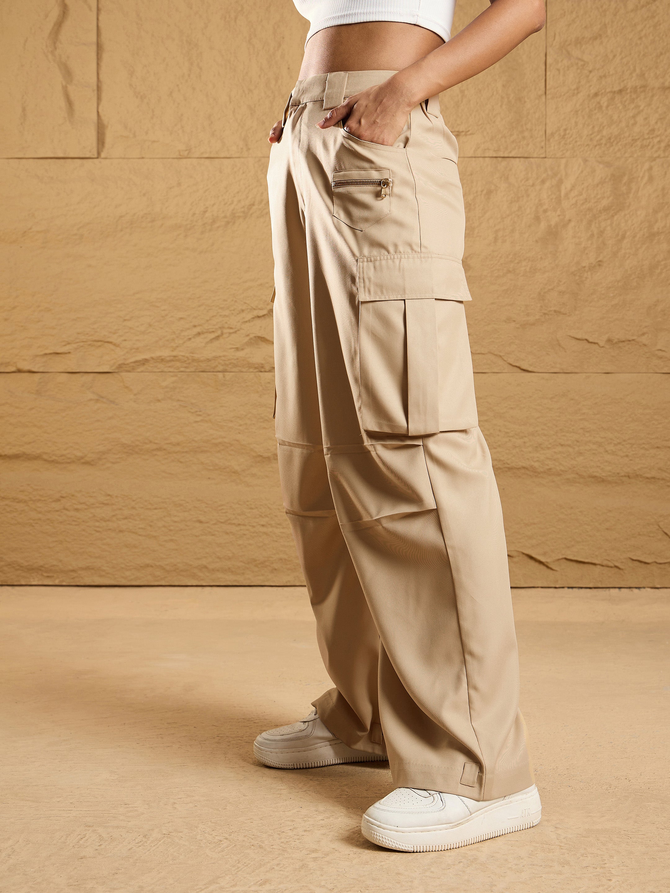 Women's Beige Side Pocket Pant - Sassafras