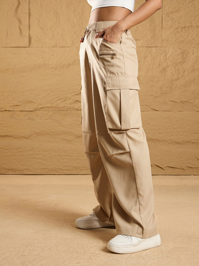 Women's Beige Side Pocket Pant