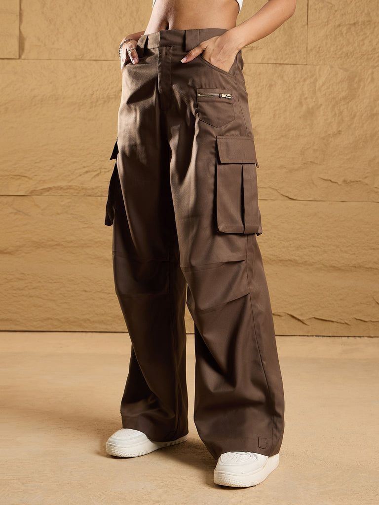 Women's Brown Side Pocket Pant