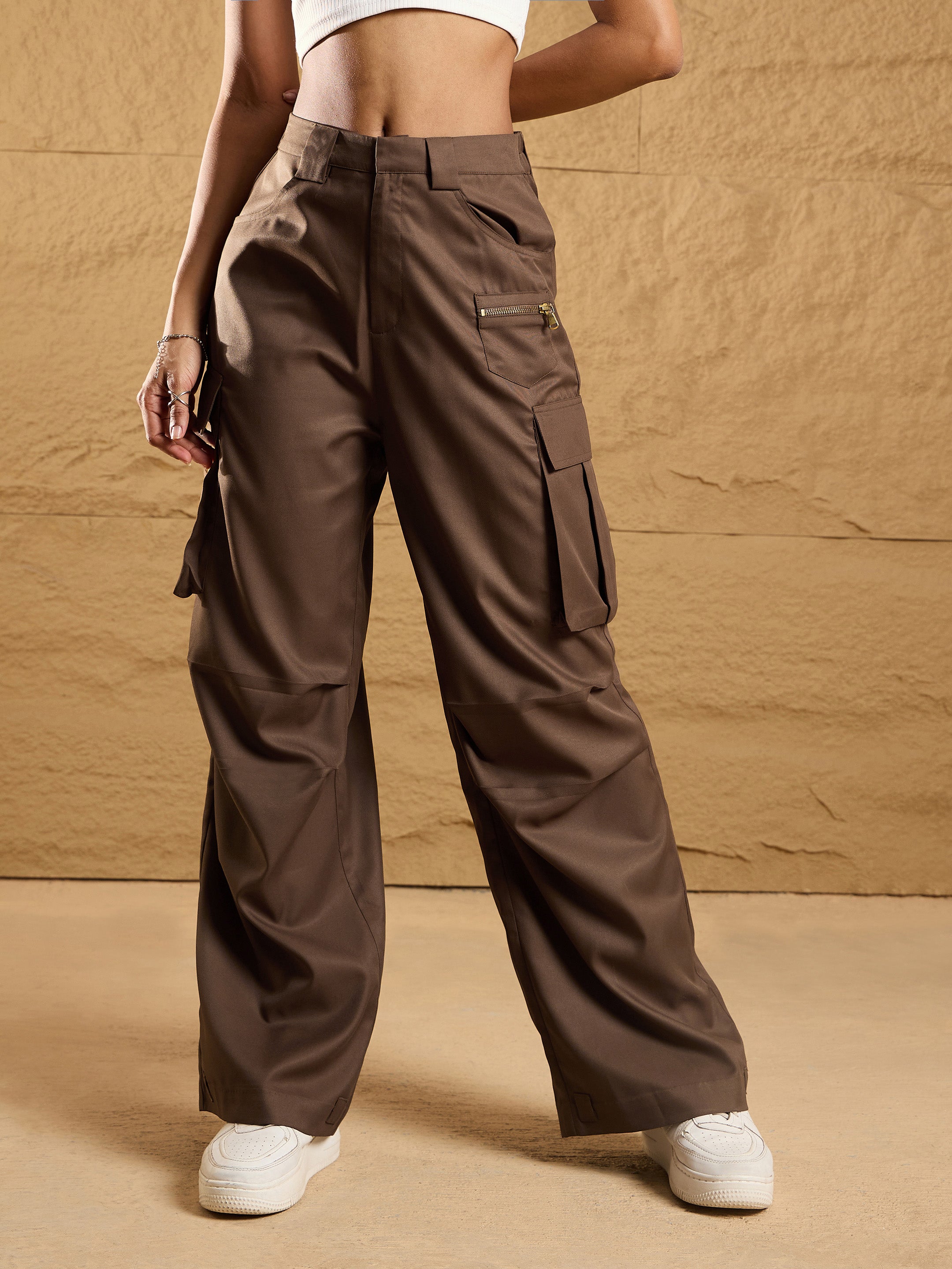 Women's Brown Side Pocket Pant - Sassafras