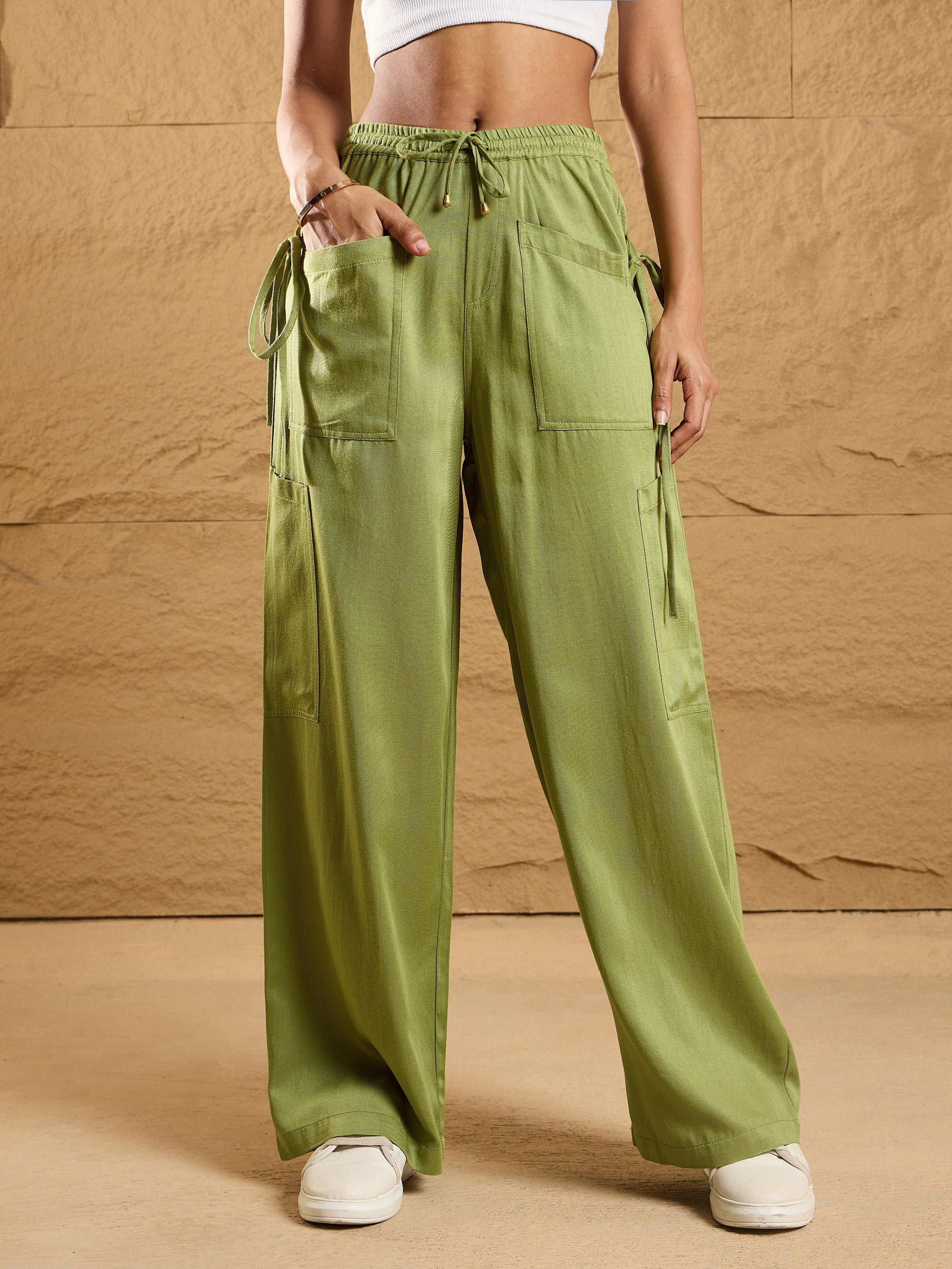 Women's Olive Solid Pant - Sassafras