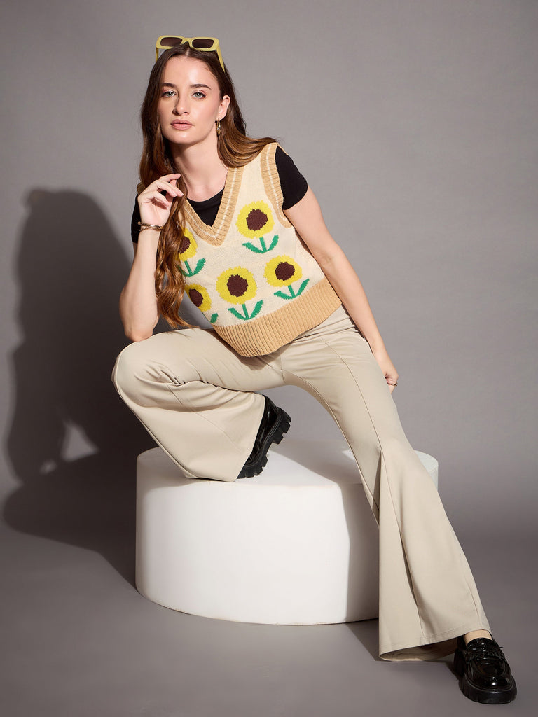 Women's Beige Solid Pant