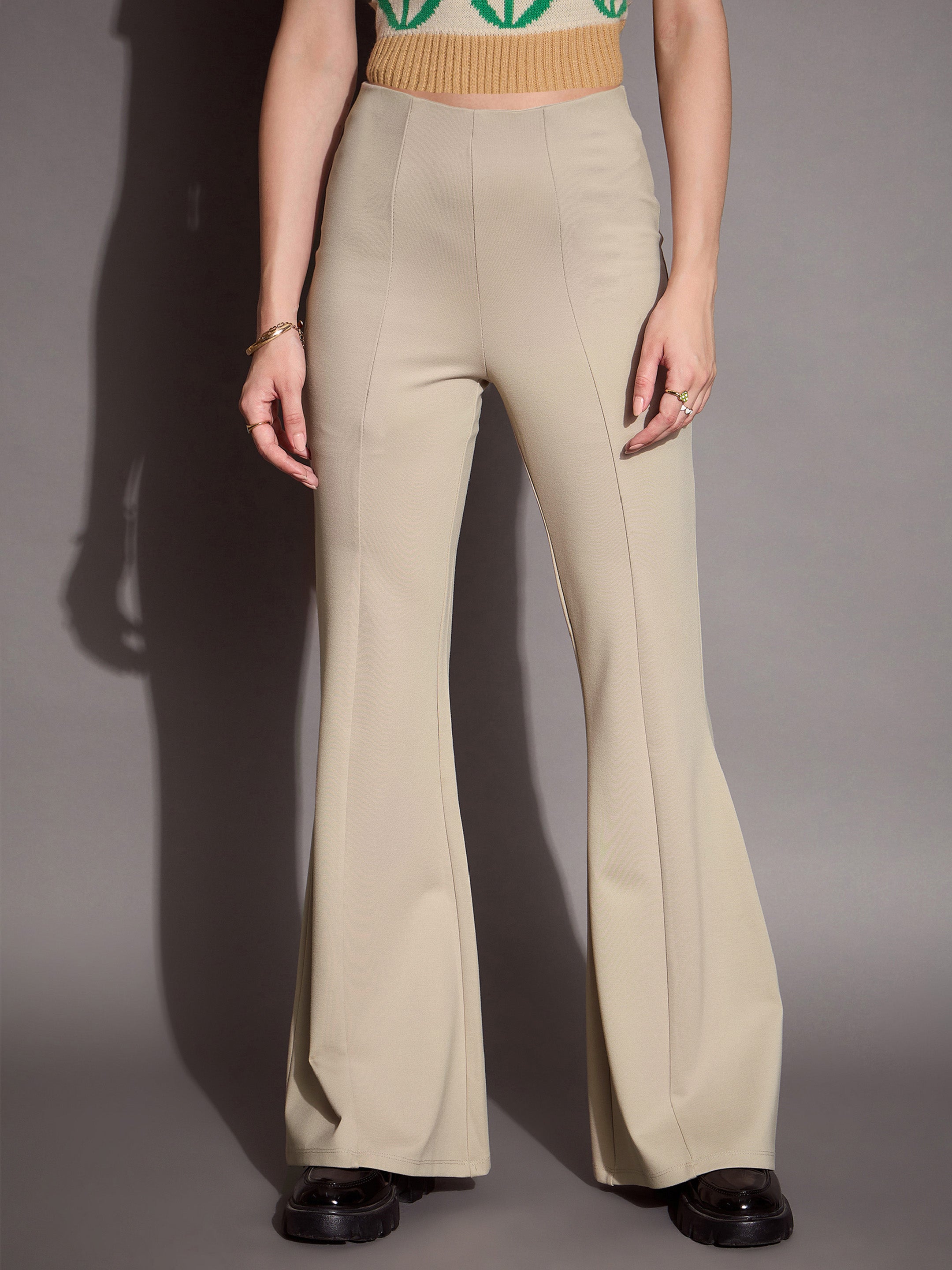 Women's Beige Solid Pant - Sassafras