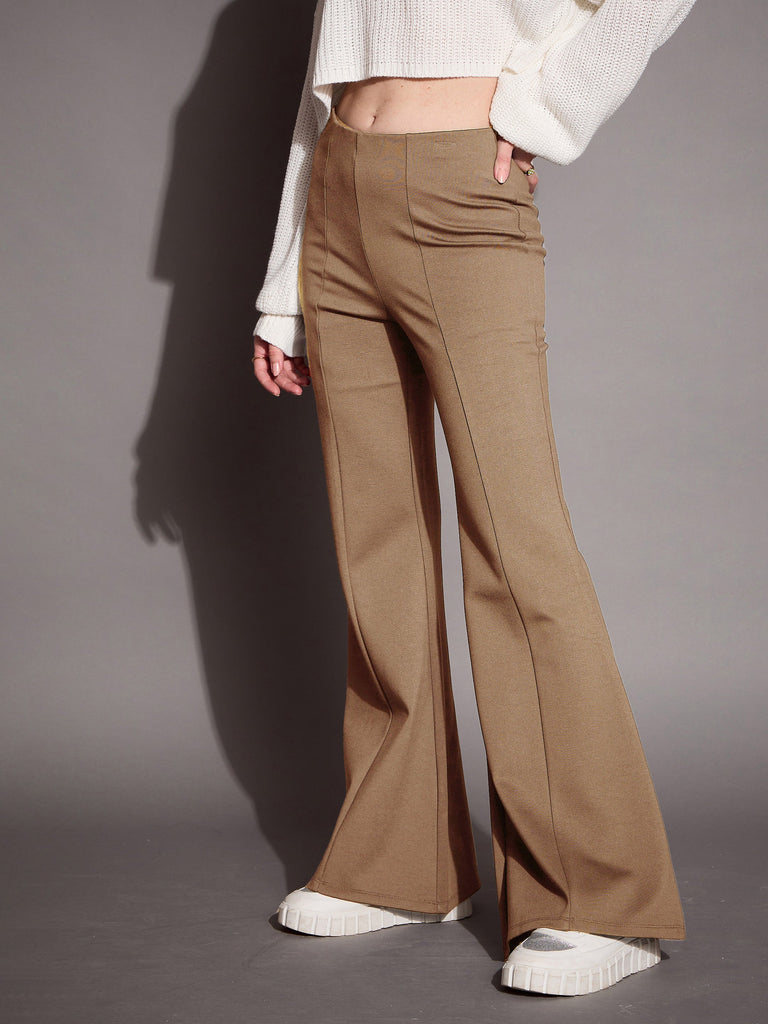Women's Brown Solid Pant