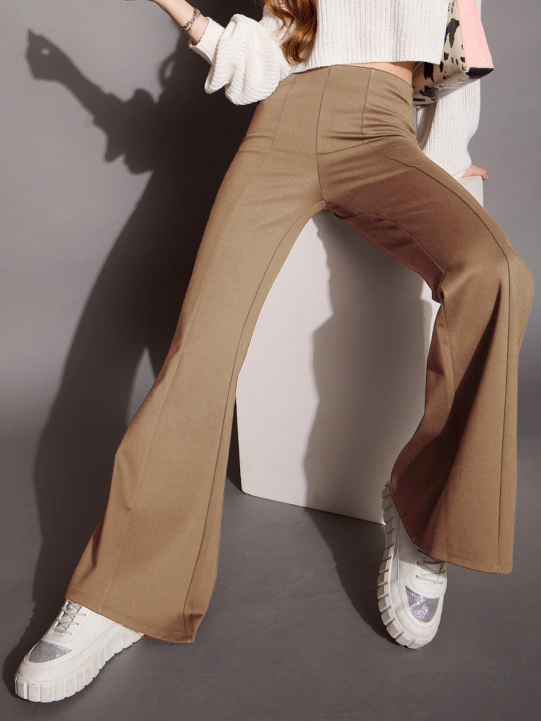 Women's Brown Solid Pant