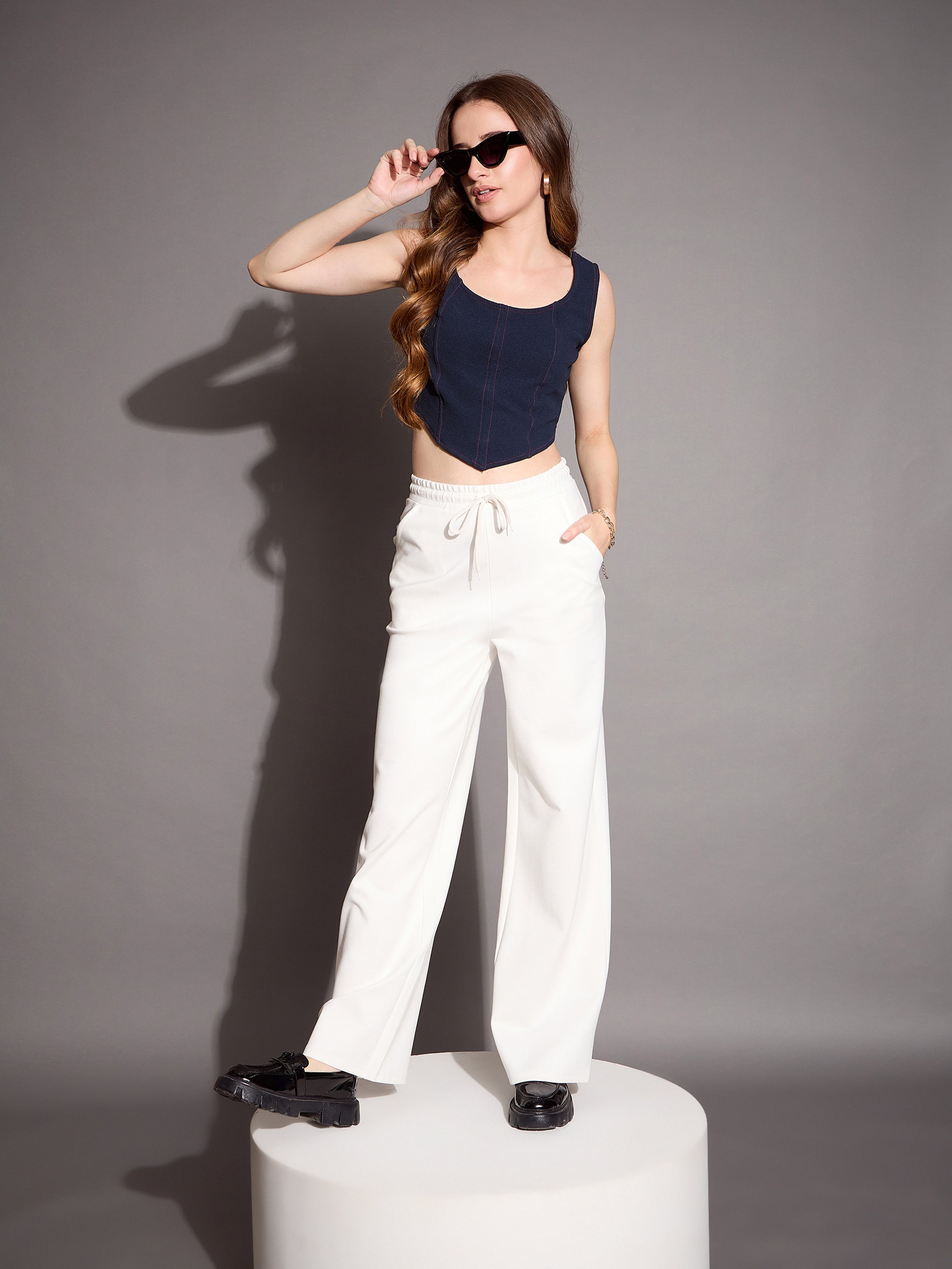 Women's White Solid Track Pant - Sassafras