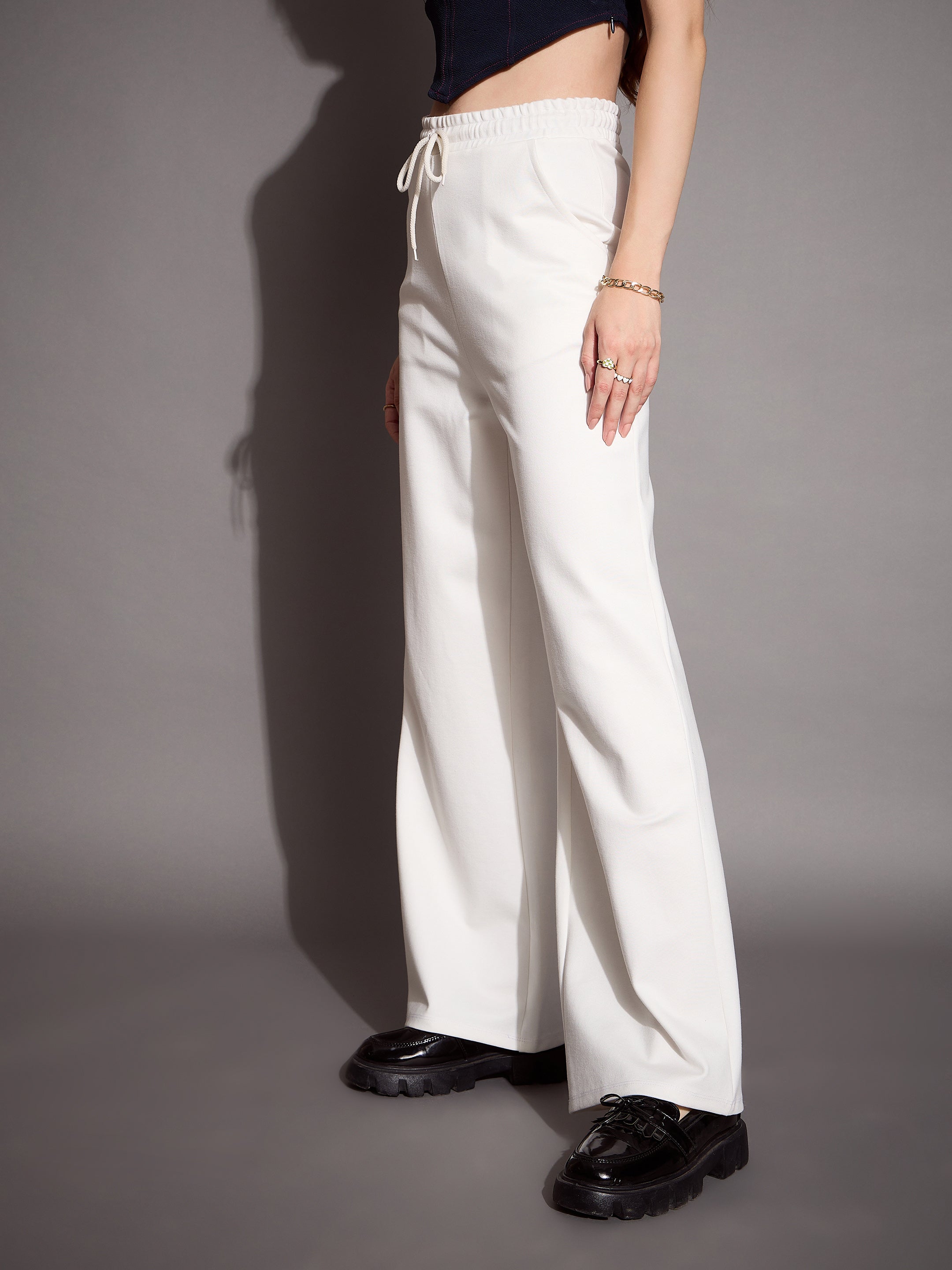 Women's White Solid Track Pant - Sassafras