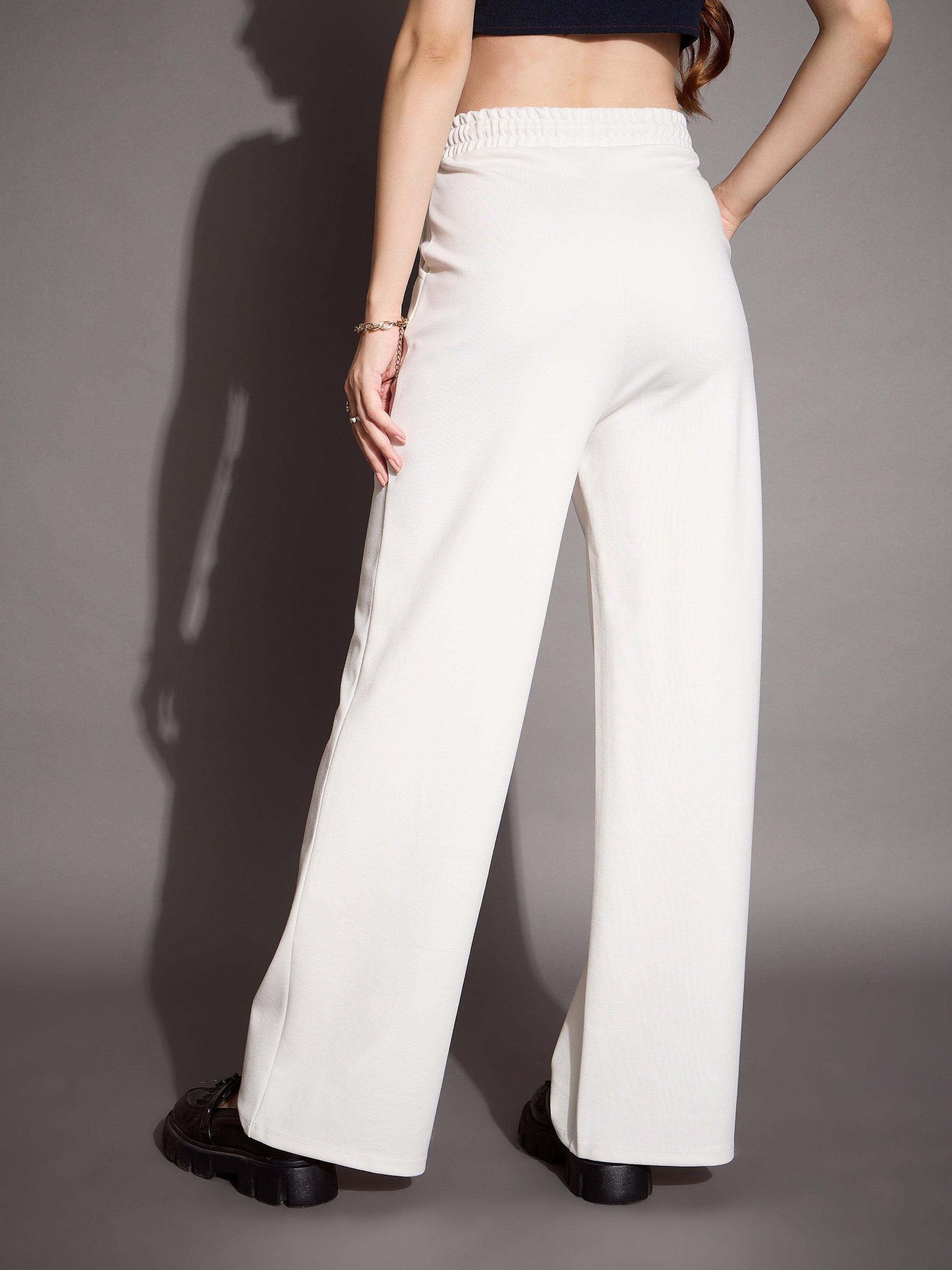 Women's White Solid Track Pant - Sassafras