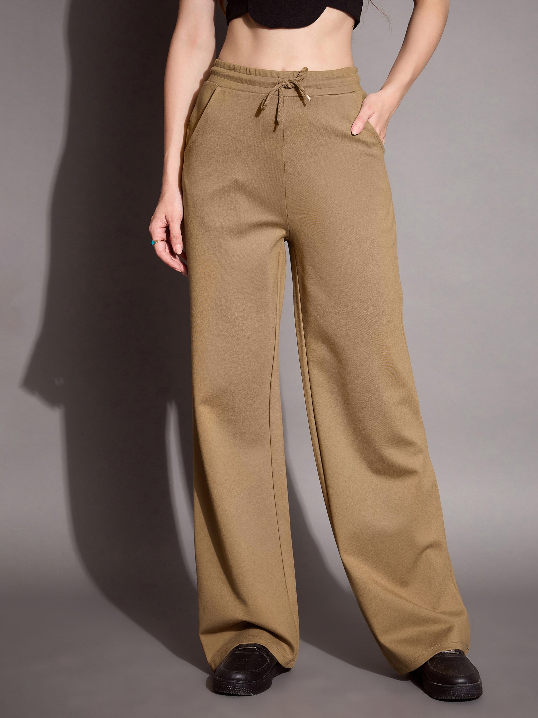 Women's Brown Solid Track Pant - Sassafras