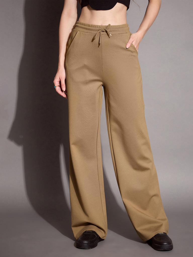 Women's Brown Solid Track Pant