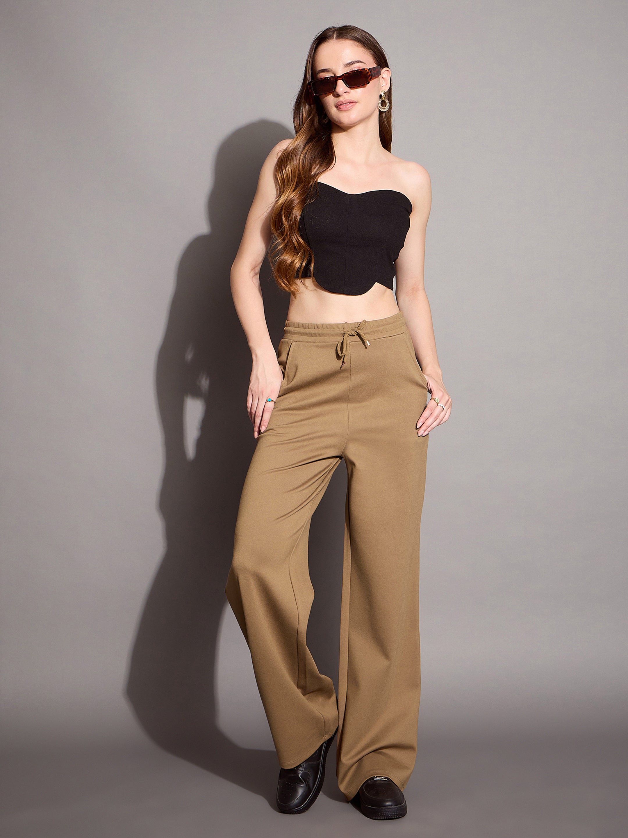 Women's Brown Solid Track Pant - Sassafras