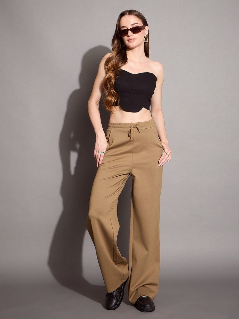 Women's Brown Solid Track Pant
