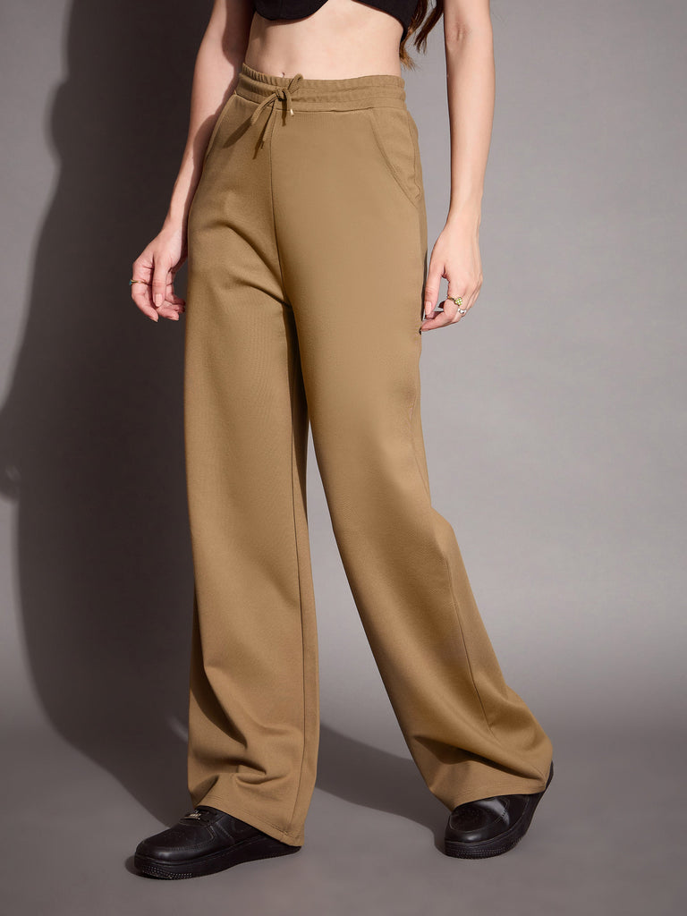 Women's Brown Solid Track Pant