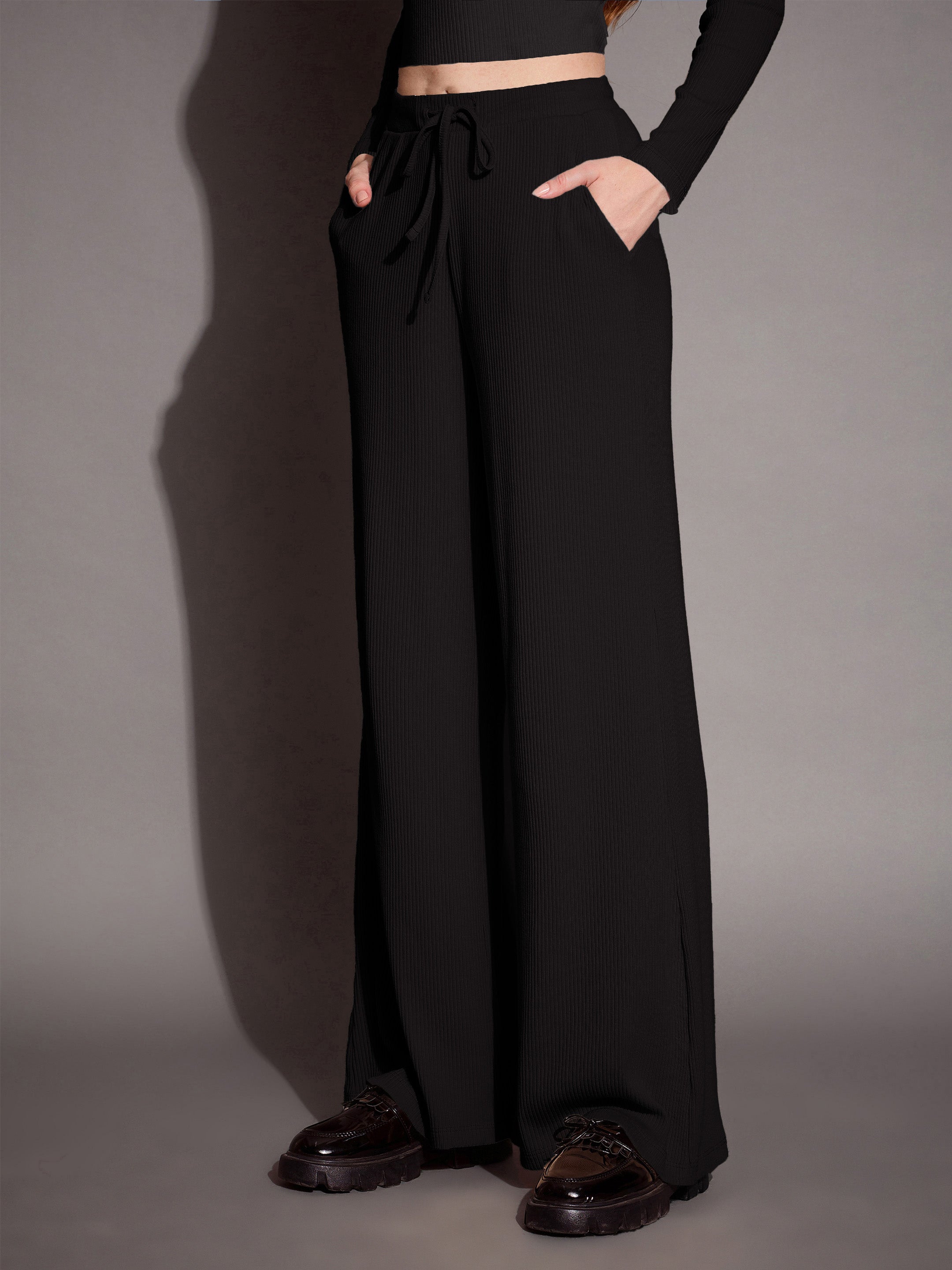 Women's Black Rib Track Pant - Sassafras