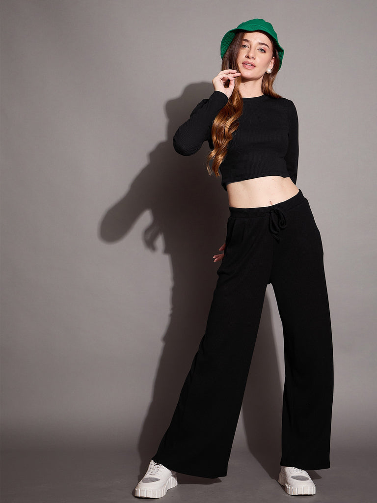 Women's Black Rib Track Pant