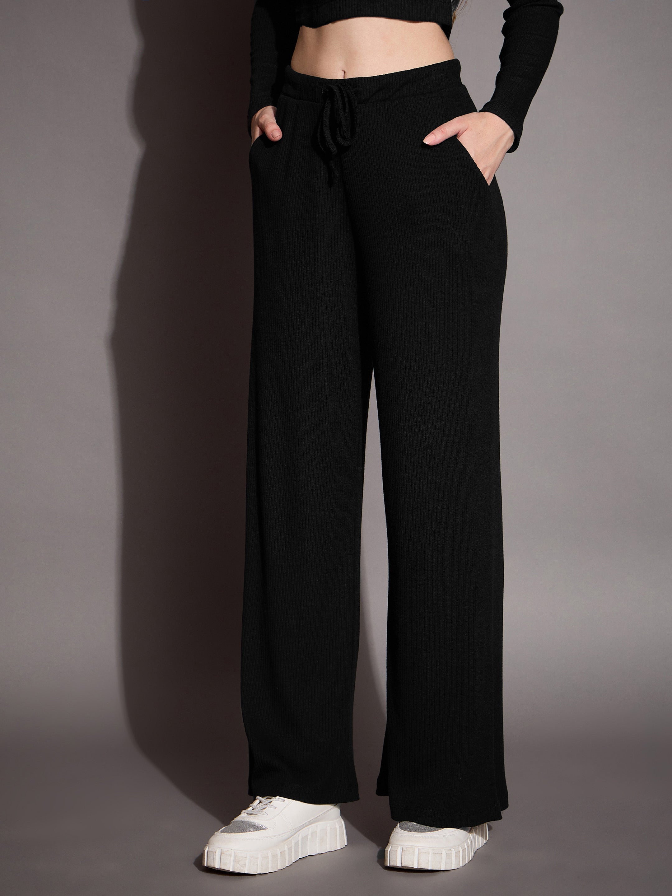 Women's Black Rib Track Pant - Sassafras