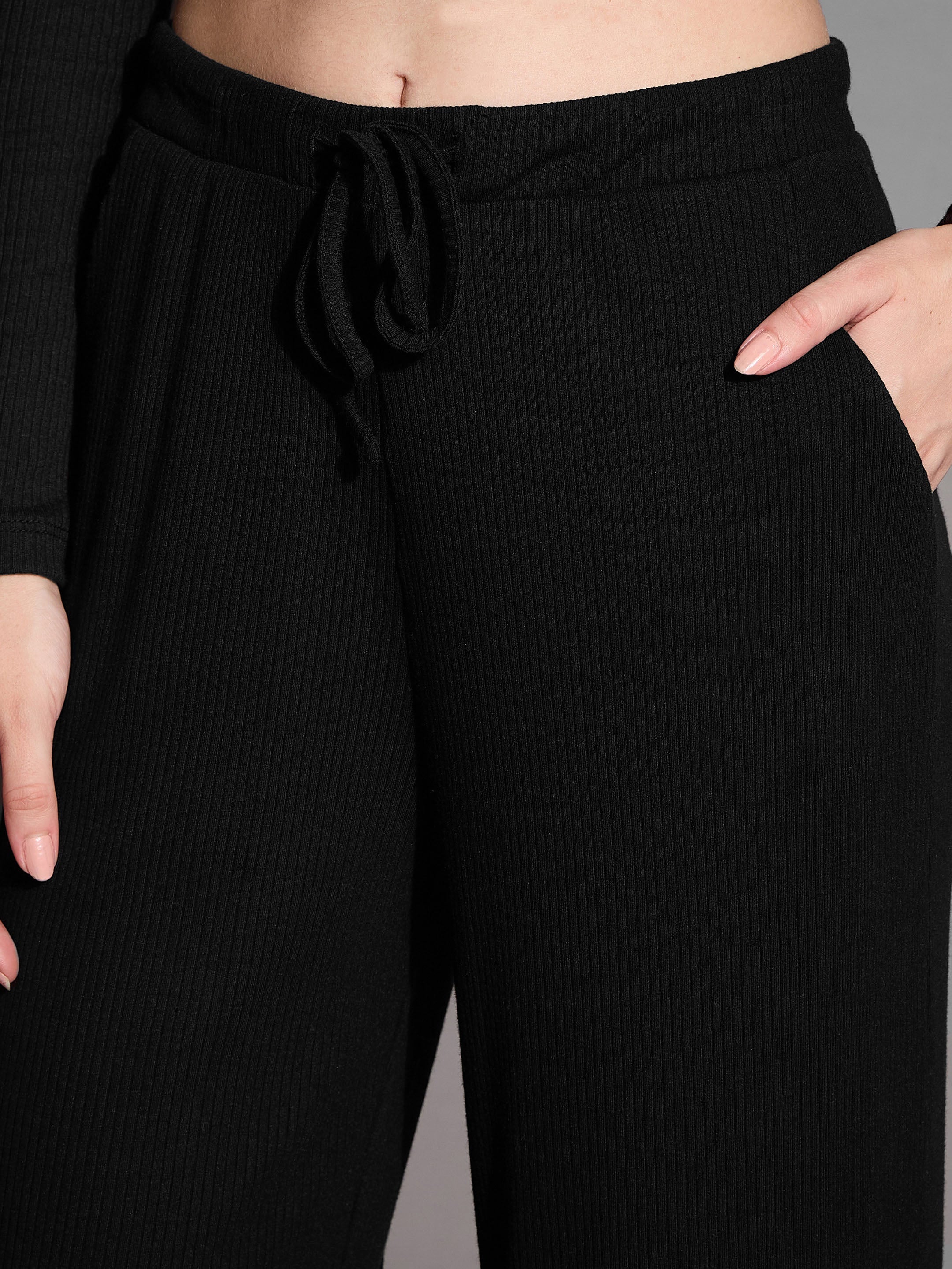 Women's Black Rib Track Pant - Sassafras