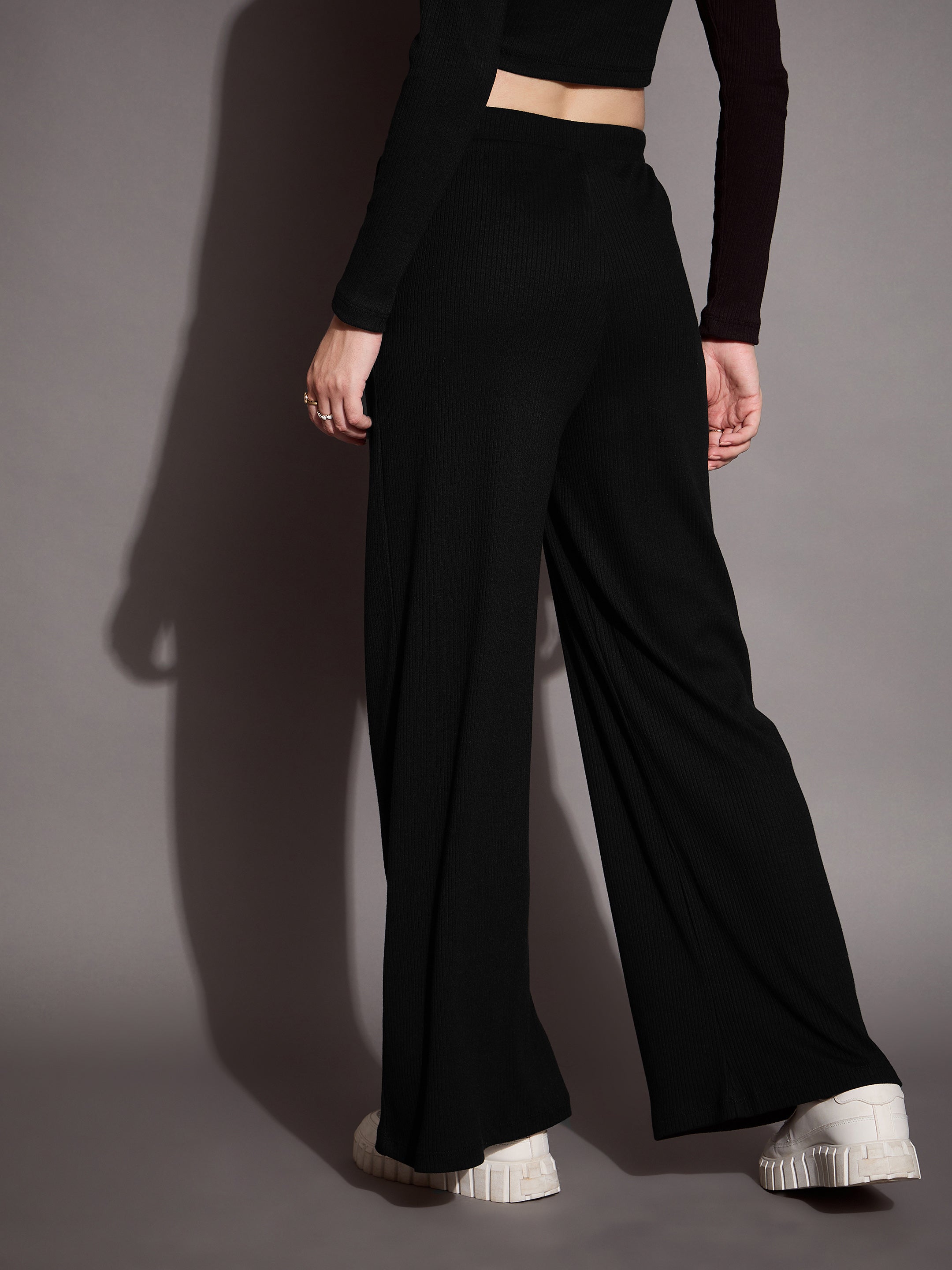 Women's Black Rib Track Pant - Sassafras