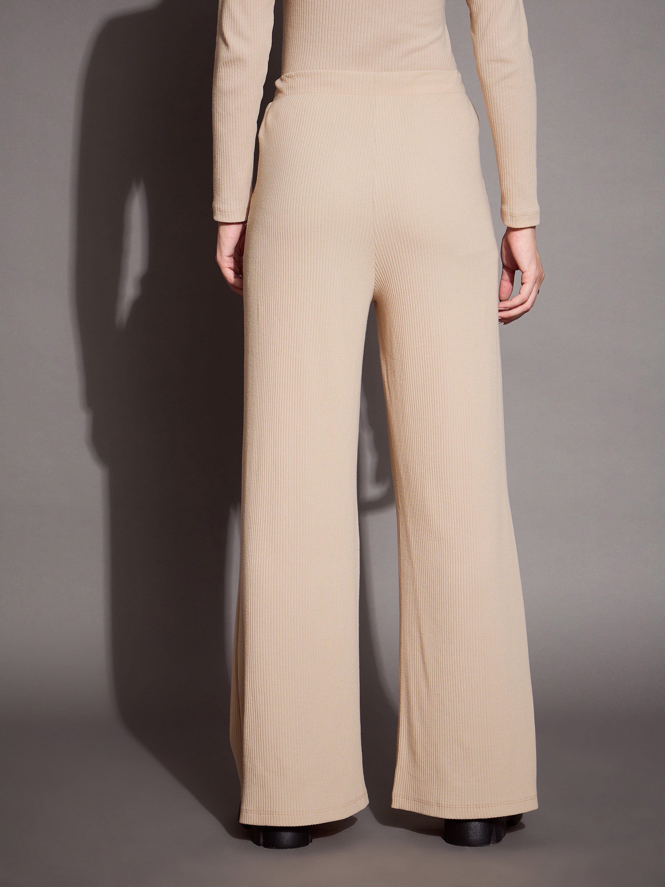 Women's Beige Rib Track Pant - Sassafras